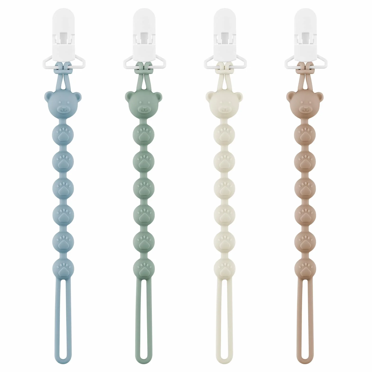 Confezione da 4 catenelle per ciuccio, in silicone con clip di sicurezza, per ragazzi e ragazze, Pacifier Chain e clip per ciuccio, facile da pulire, catene per ciuccio per passeggini e