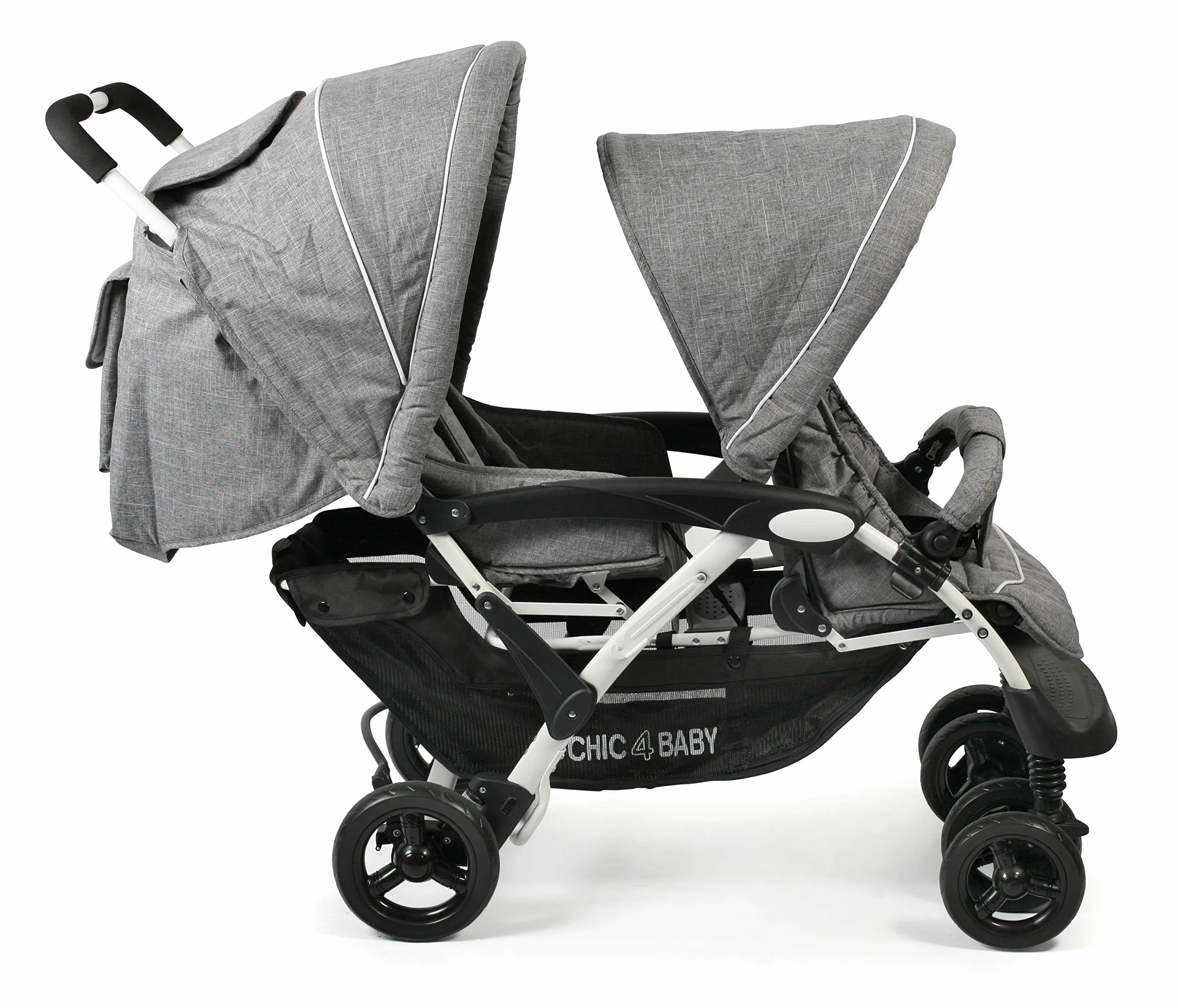 CHIC 4 BABY - Passeggino gemellare DUO con borsa e parapioggia, passeggino per due fratelli
