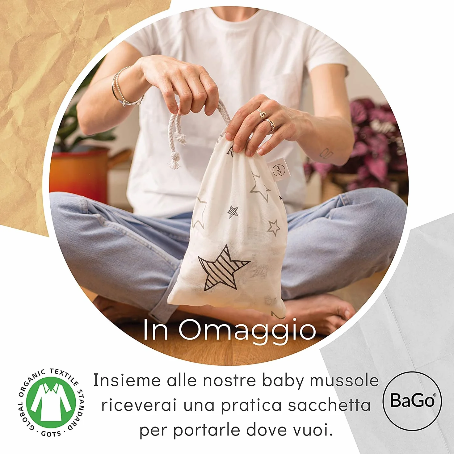 Mussole Neonato Bago® - 100% Cotone Biologico Certificato Gots - 120 X 120 - Mussola Copertina Lenzuola Culla Neonati - 2 Fantasie - Sacchetto Protettivo Da Trasporto - Regalo Bebe Per Bimba E Bimbo