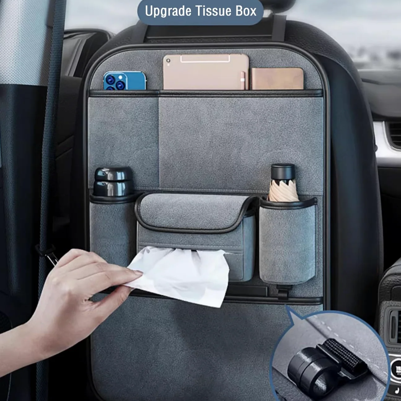 Organizzatore per Sedili Auto per VW Caddy Maxi, Organizer Bambino per Sedile AUT, lipermeabile Sedile Auto Organizzatori,Molto Spazio di archiviazione(Black,One)