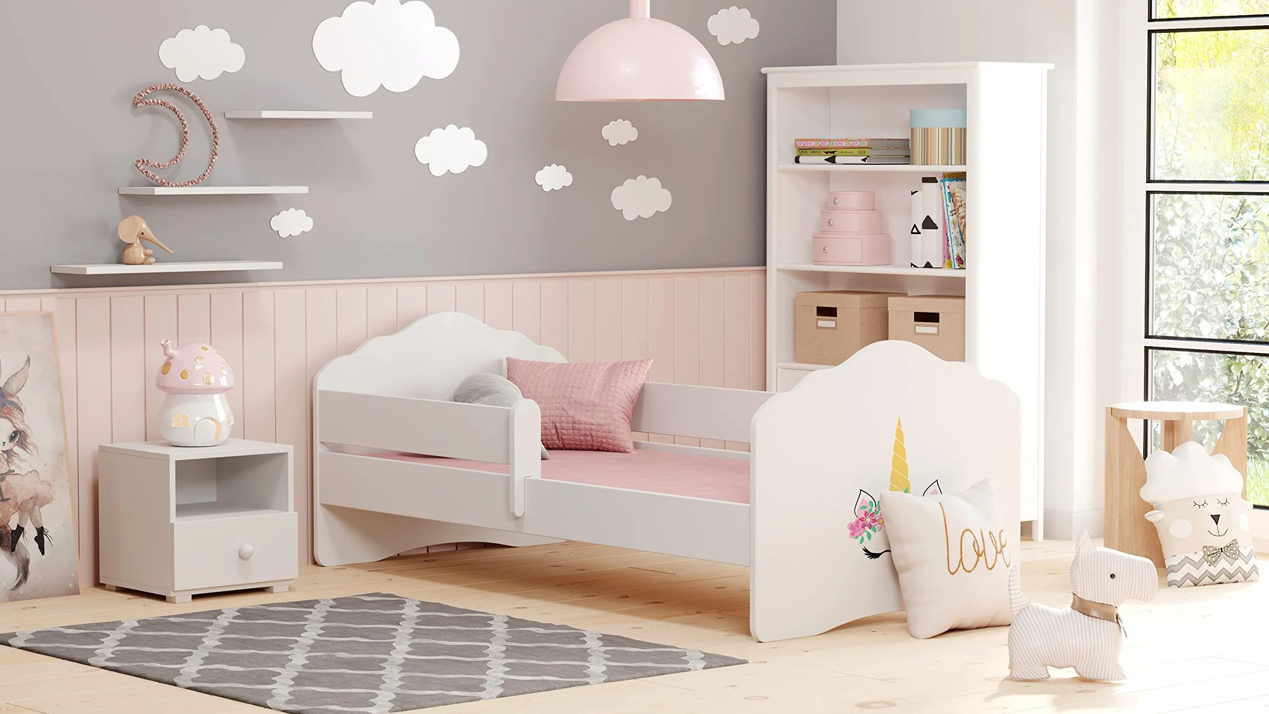 MEBLEKO Letto per bambini FALA"BELLA ADDORMENTATE" 140x70 ringhiera, materasso, telaio