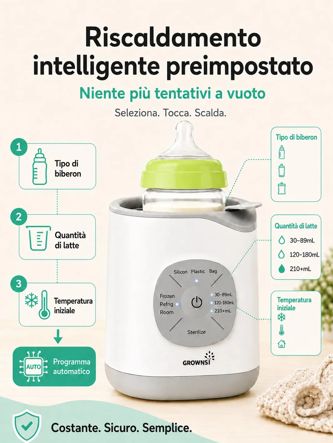 Scaldabiberon per bambini, riscaldamento rapido e caldo, sbrinamento, senza BPA, per bottiglie e alimenti per bambini 10 in 1, sterilizzatore per biberon controllo preciso della temperatura