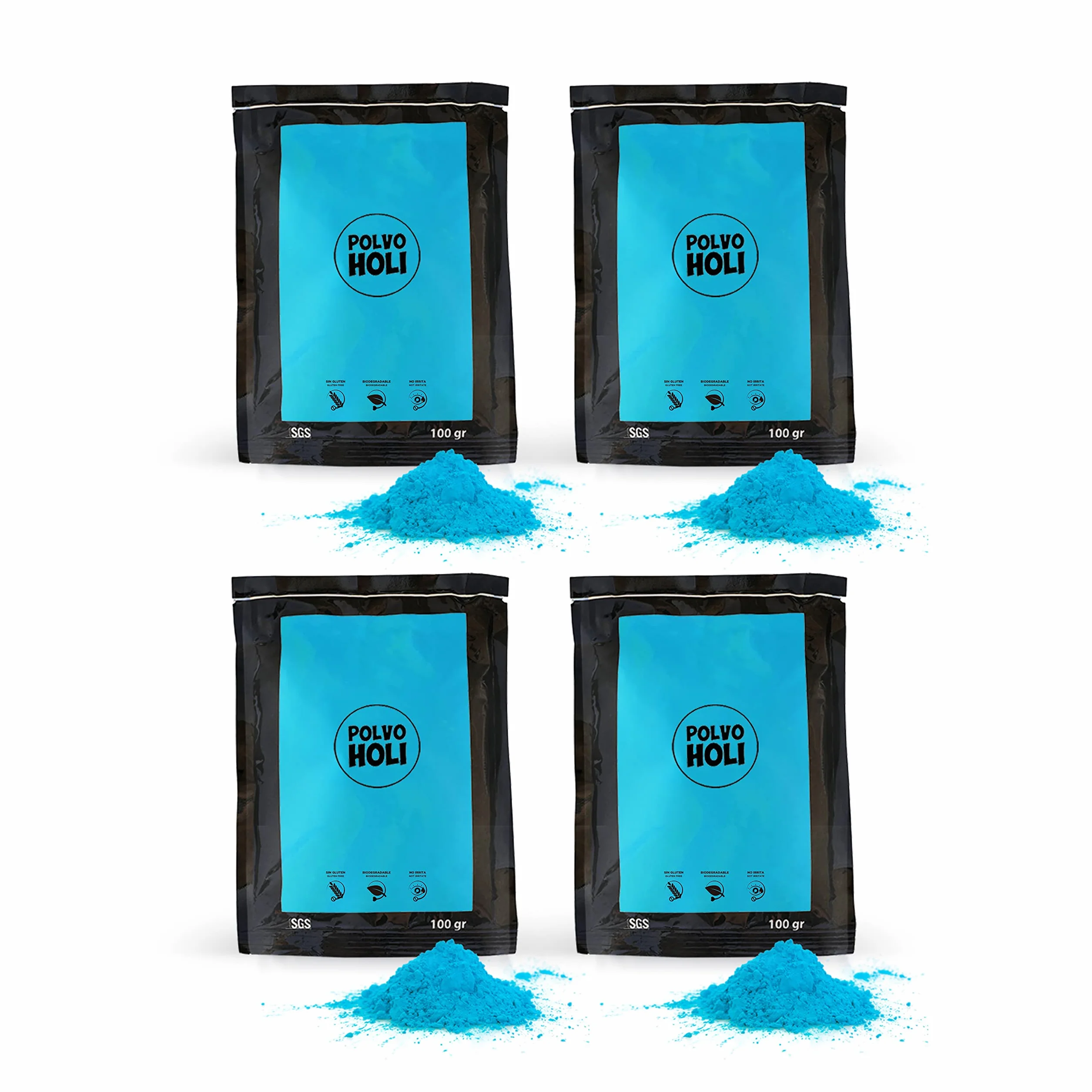 POLVO HOLI - Confezione Baby Shower 4 buste da 100gr - Rivela il Sesso del bebè. (Blu)