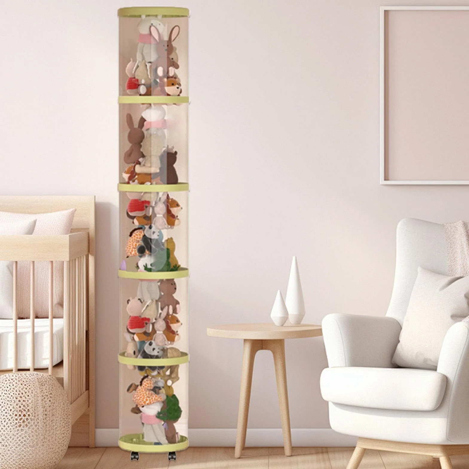 Contenitore a tubo per animali di peluche, trasparente, con design a cestino, supporto estetico per asilo nido, armadio, camera da letto, sala giochi o organizzazione domestica, espositore per