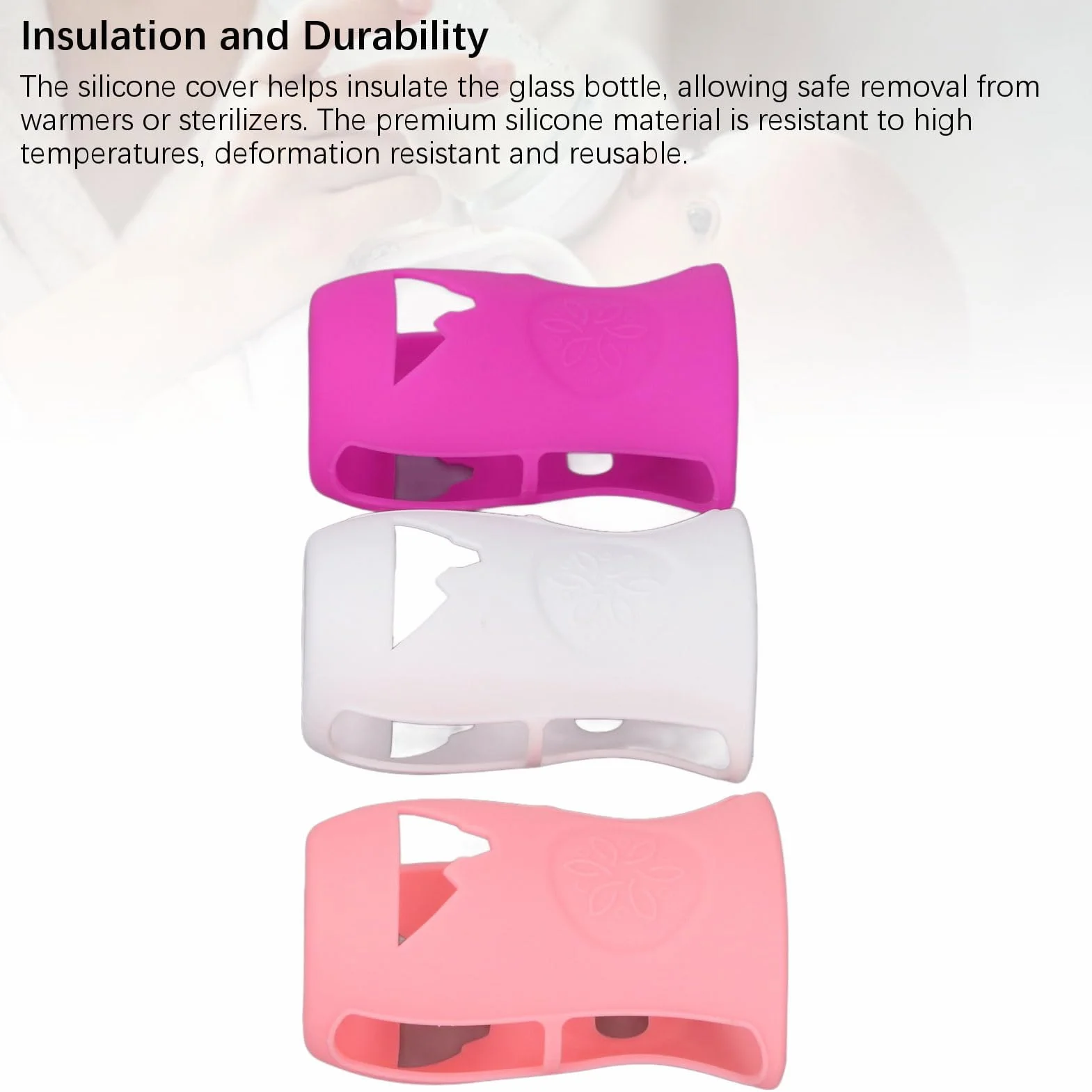 Custodia in Silicone per Biberon da 240 Ml Custodia Morbida in Silicone Infrangibile per Biberon in Vetro da 8 Once con Isolamento e Protezione Lavabile in (Bianco+Rosa+Viola)