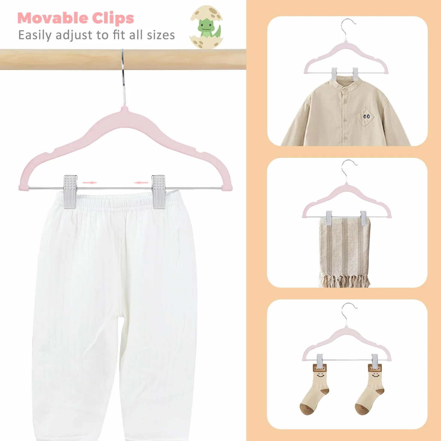 16 ganci per pantaloni con clip mobili,ganci in velluto per neonati,gancio girevole,antiscivolo,ganci per cappotti per bambini salvaspazio per gonne,pantaloni,abiti,giacche (30 cm,rosa)