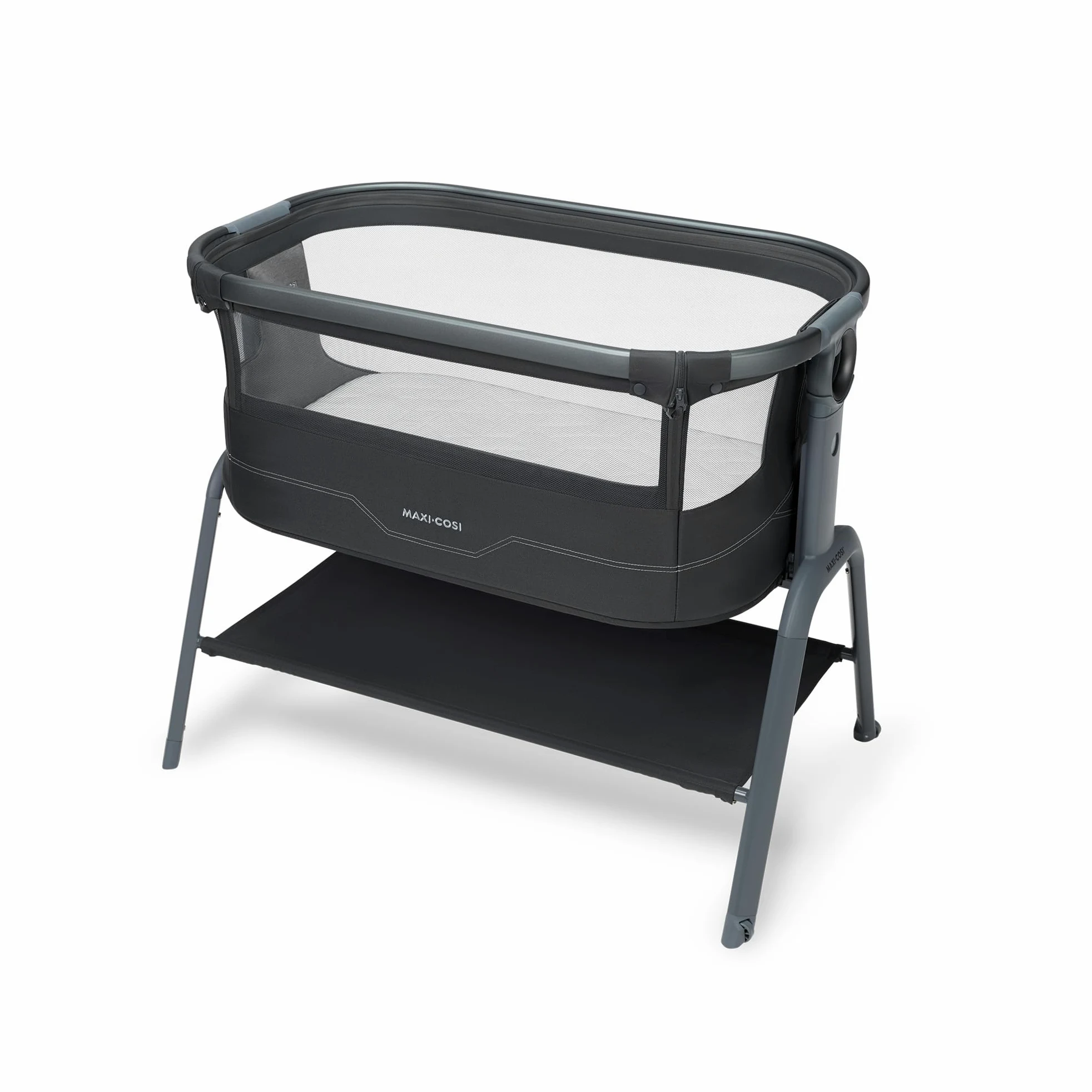 Maxi Cosi Iora² Culla Co-Sleeping, 0–6 Mesi (9 kg), Culla Neonato Fianco Letto Pieghevole e Leggera, Materasso 5 cm CloudCore, 5 Livelli, 2 Ruote Scorrevoli, Funzione Easy Slide, Elegance Graphite