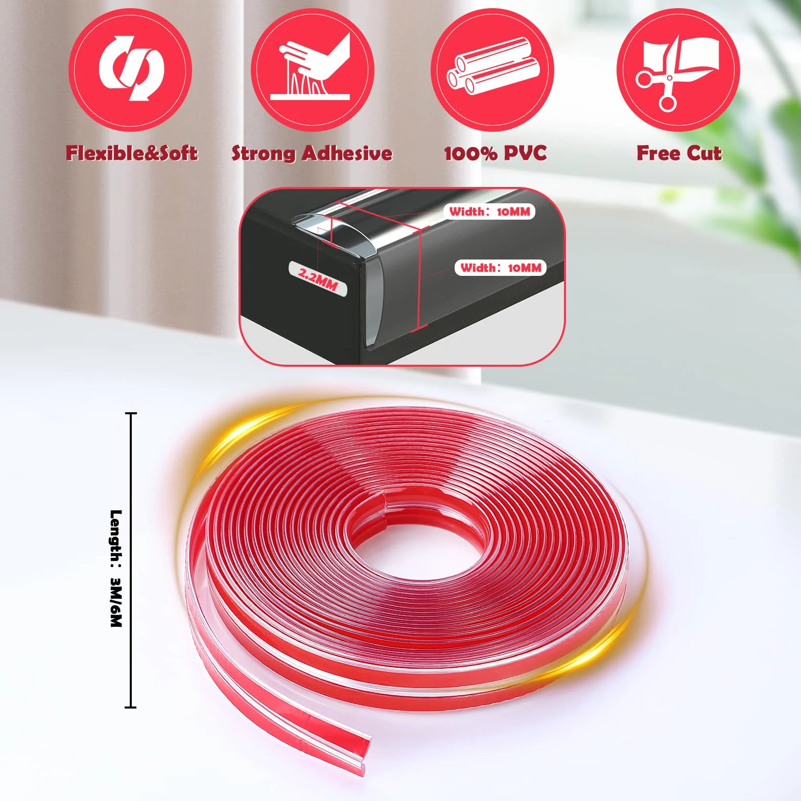 Romon 3 Metri Paraspigoli Per Bambini, Protezioni Antispigolo Trasparenti Autoadesiva PVC, Può essere Utilizzato su Tavoli, Pareti, Cassetti, Scale, ecc.