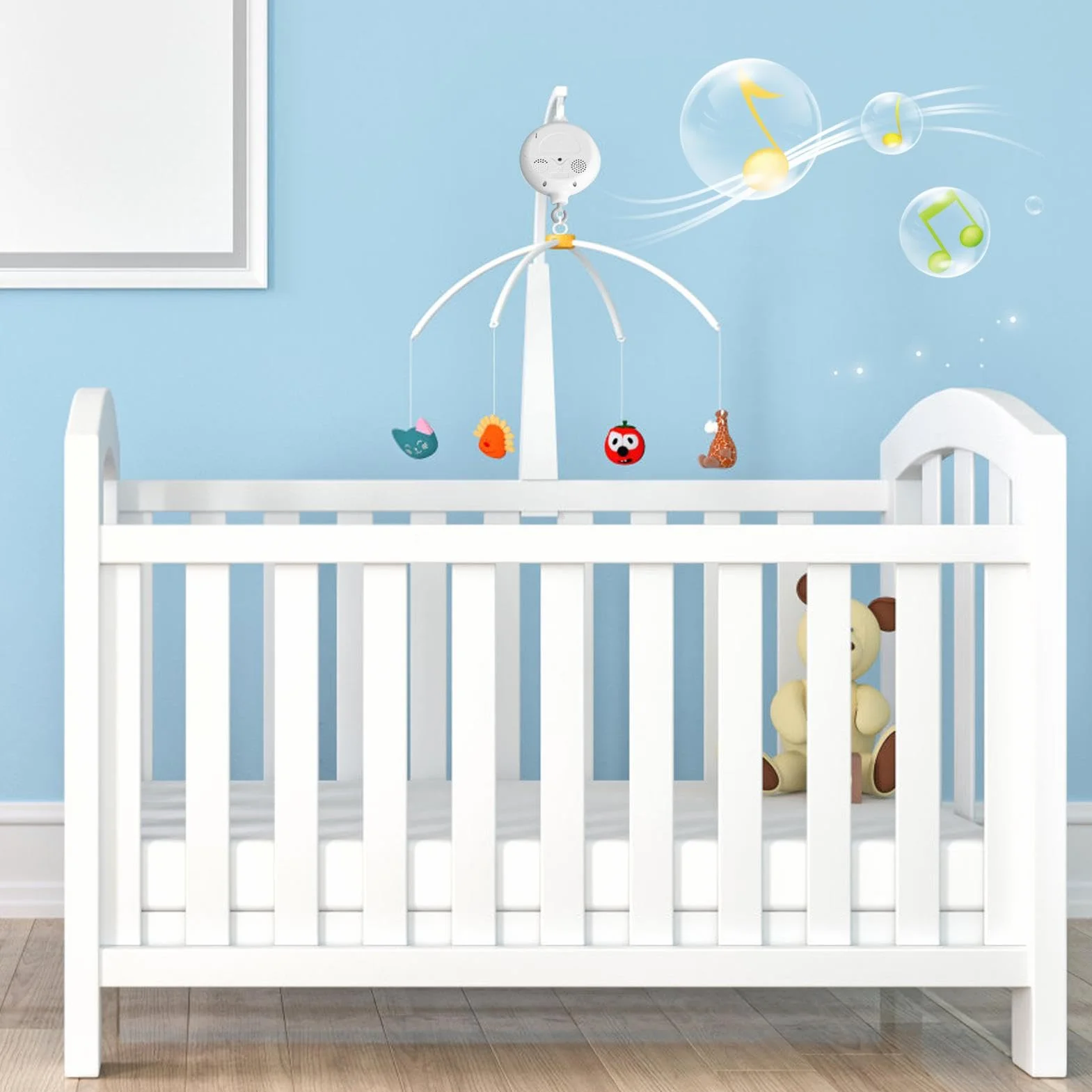 Carillon mobile per culla, con 35 melodie dolci e funzionamento a batteria, portatile, con gancio rotante, giocattolo per culla per bambini, idea regalo per la doccia