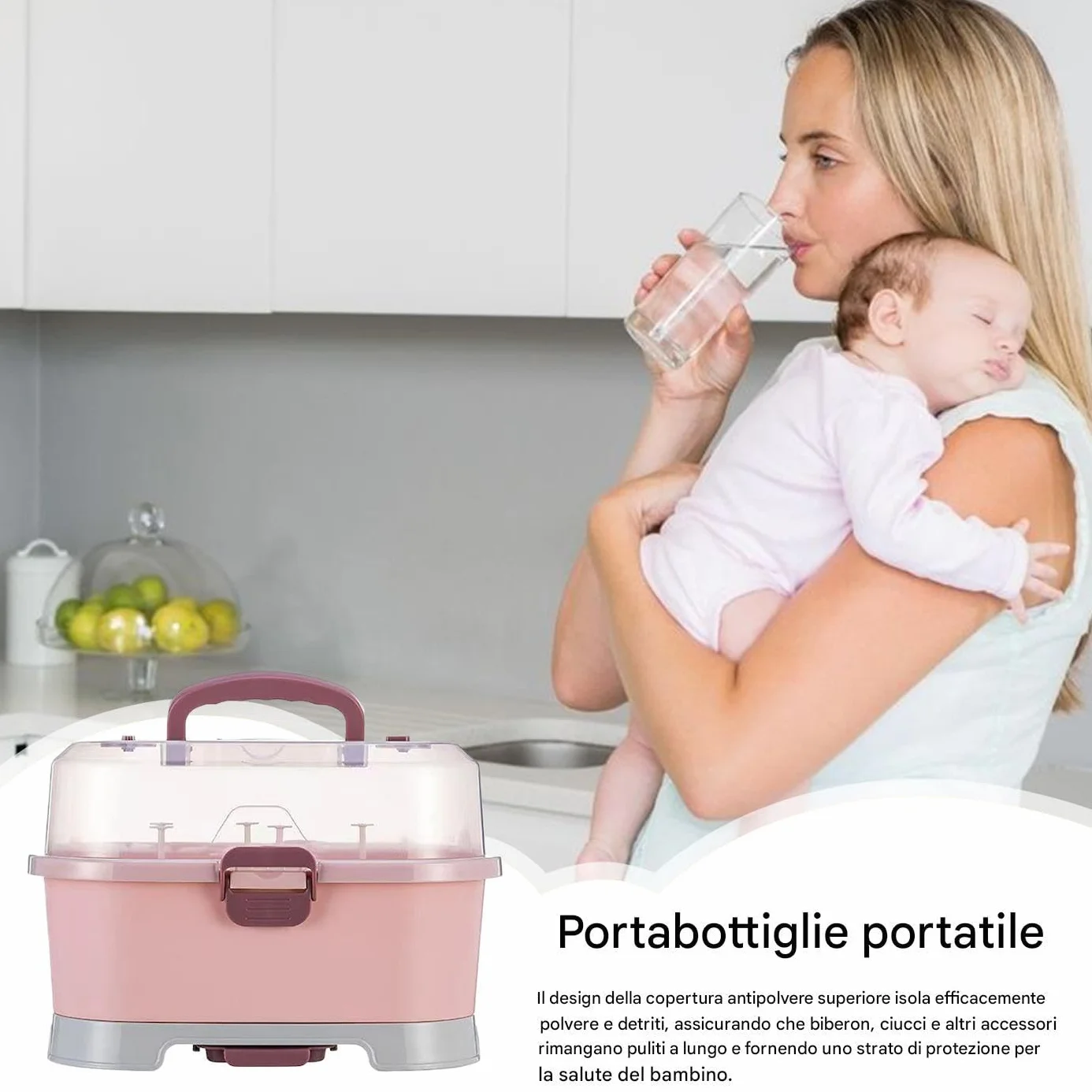Generico Porta Biberon Asciugabiberon | Scatola Portatile di Grande Capacità con Coperchio per Conservazione,Cestino Contenitore Per Casa E Viaggio Lavello Lavastoviglie