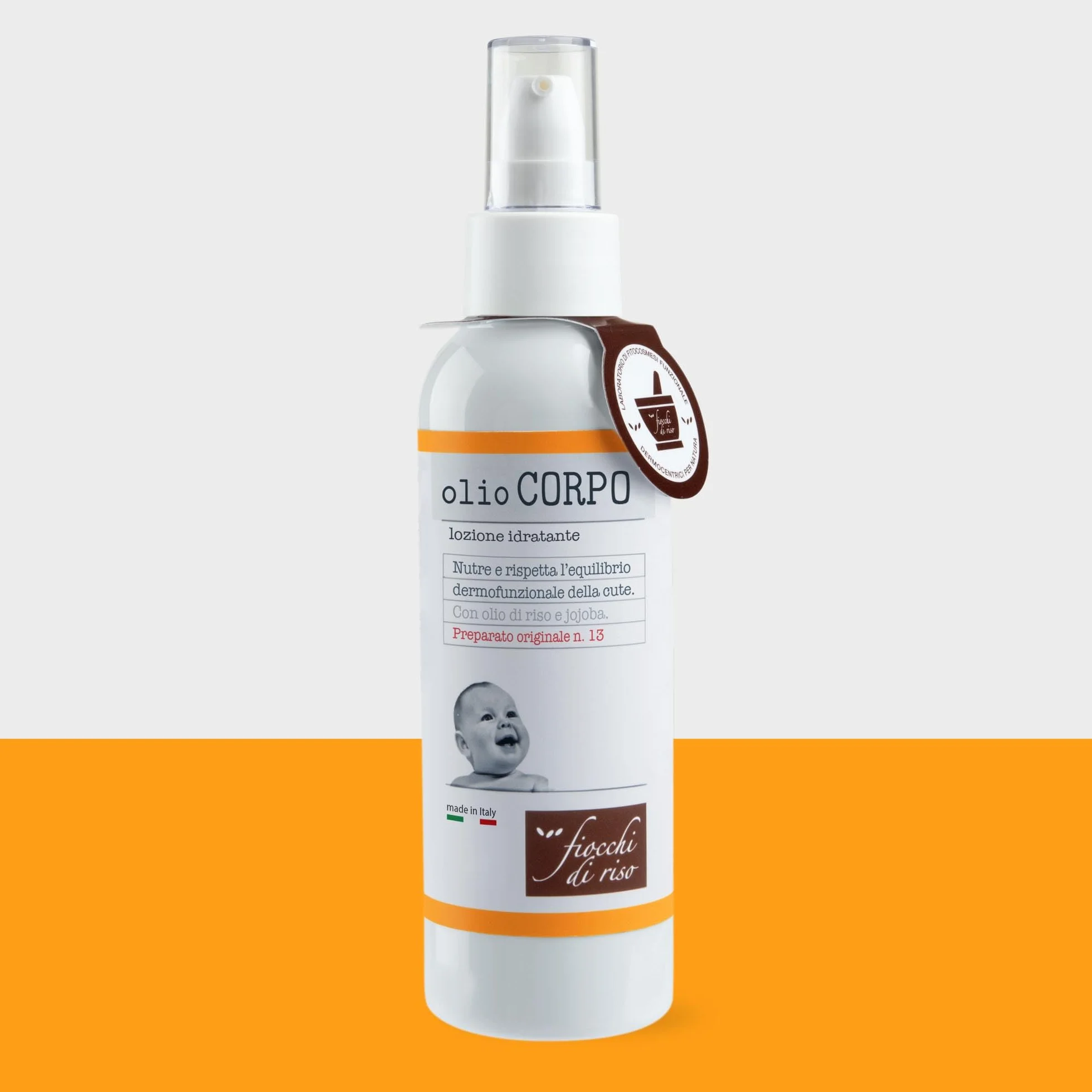 Fiocchi di Riso - Olio CORPO - 140ml - IDRATAZIONE NEONATI - Lozione idratante dal rapido assorbimento, nutre la cute del neonato preservandone il film idrolipidico. Pack riciclato