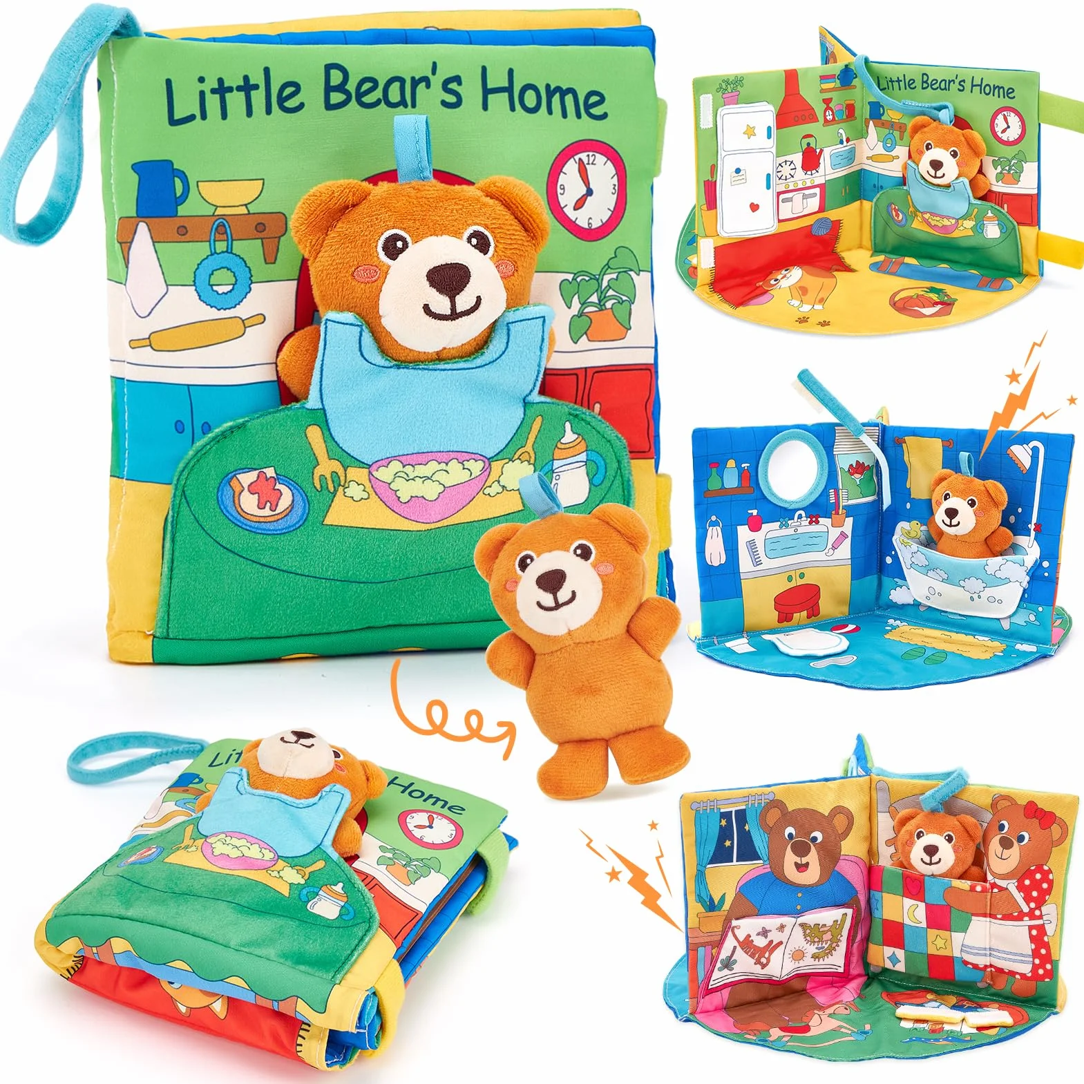 hahaland Libro Sensoriale Neonati 6-12 Mesi, 3 in 1 Morbidi Libro Montessori Interattivo con Specchio & Orsetti Rimovibili, Libri di Stoffa Giochi Tummy Time Neonato Giocattol 3 6 9 12 Mesi