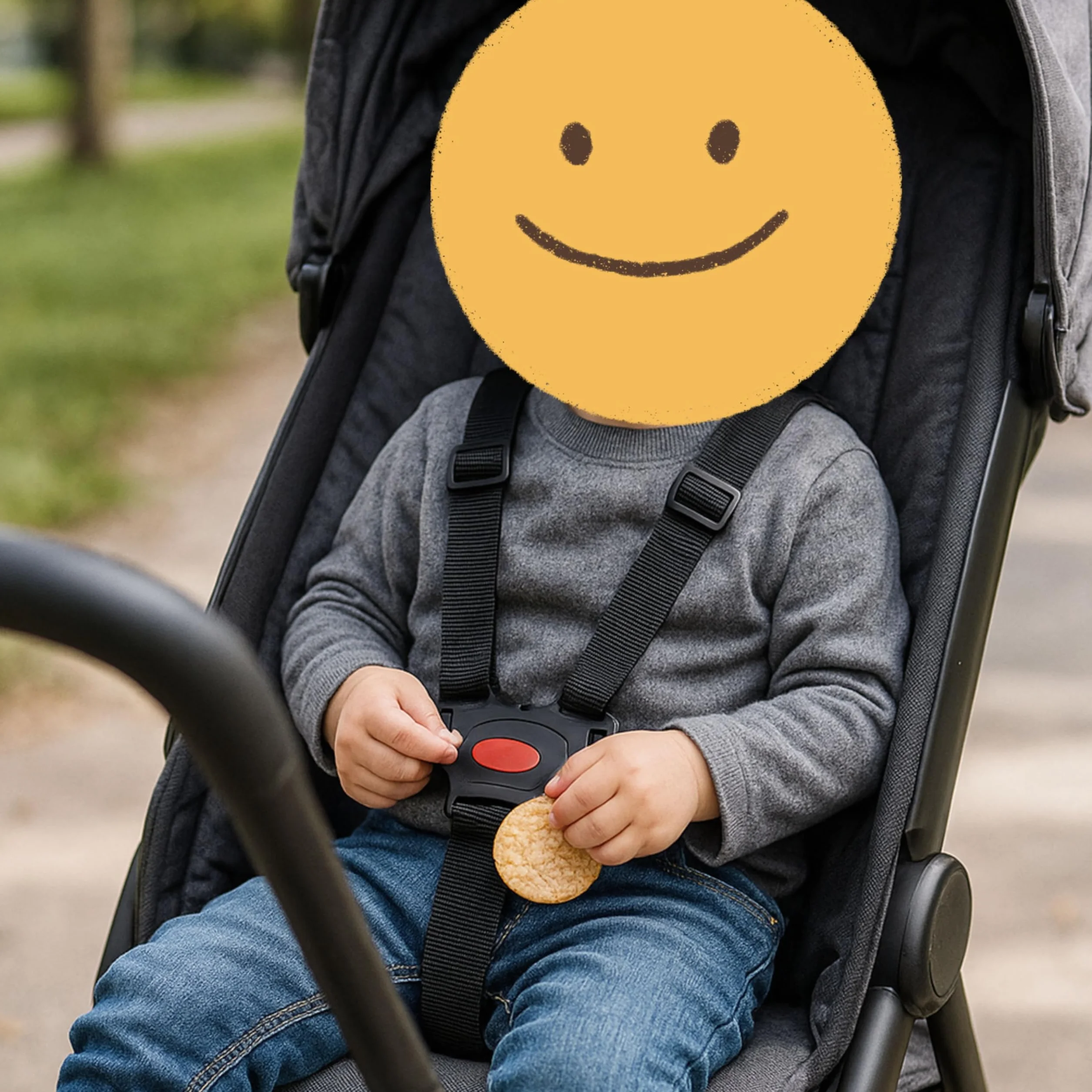Sistema Cinture a 5 Punti con spallacci per infilare – Accessori Passeggino, Carrozzina, Seggiolone – Cintura di Sicurezza Bambino, Imbracatura Facile da Collegare, con Fibbie a Barra per Anelli Fissi