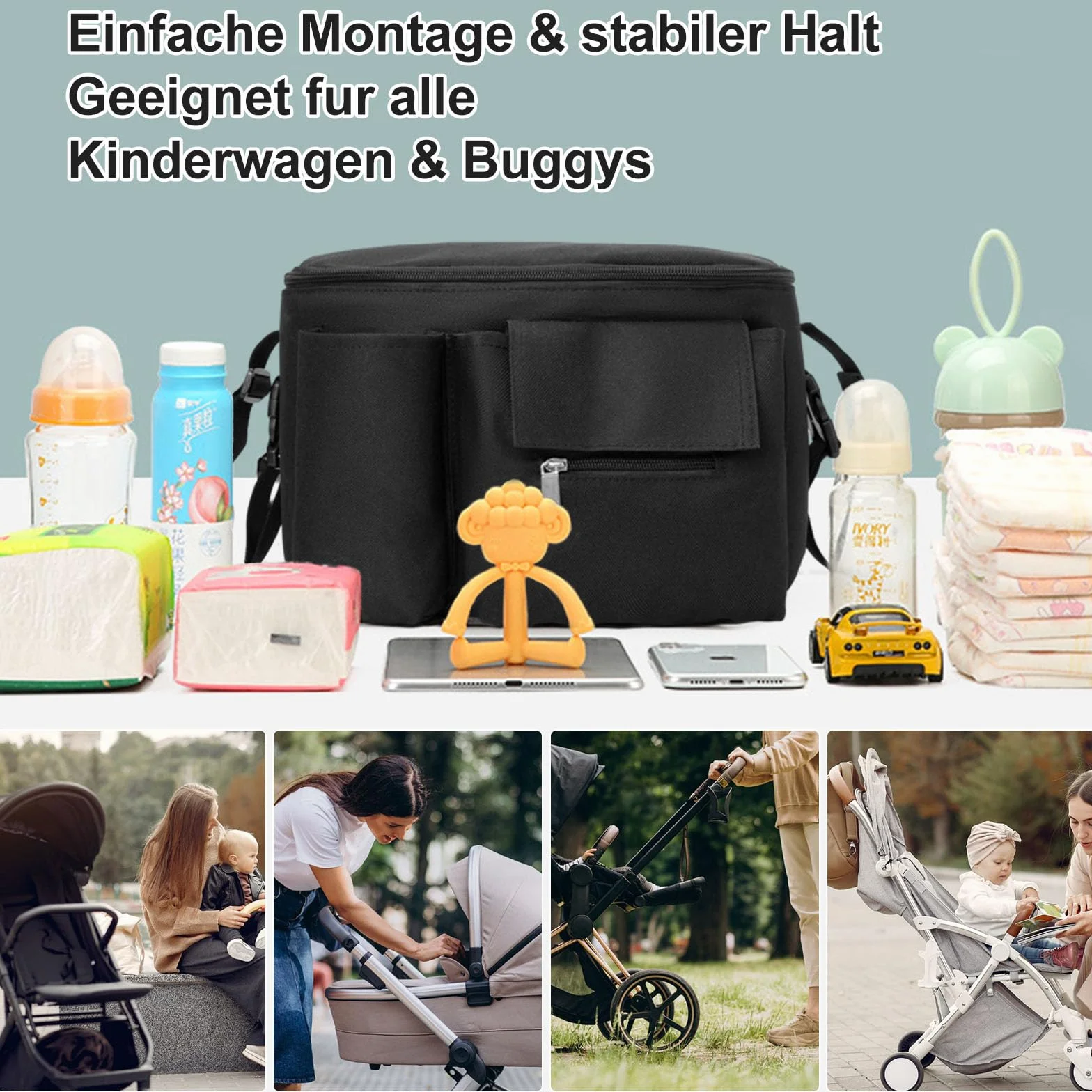Borsa per Passeggino with cup Holders, Universale Organizer per Carrozzina Neonato, Portaoggetti Impermeabile, Multifunzione Borsa Cambio Neonato per la raccolta di Salviette, Pannoli, Merenda