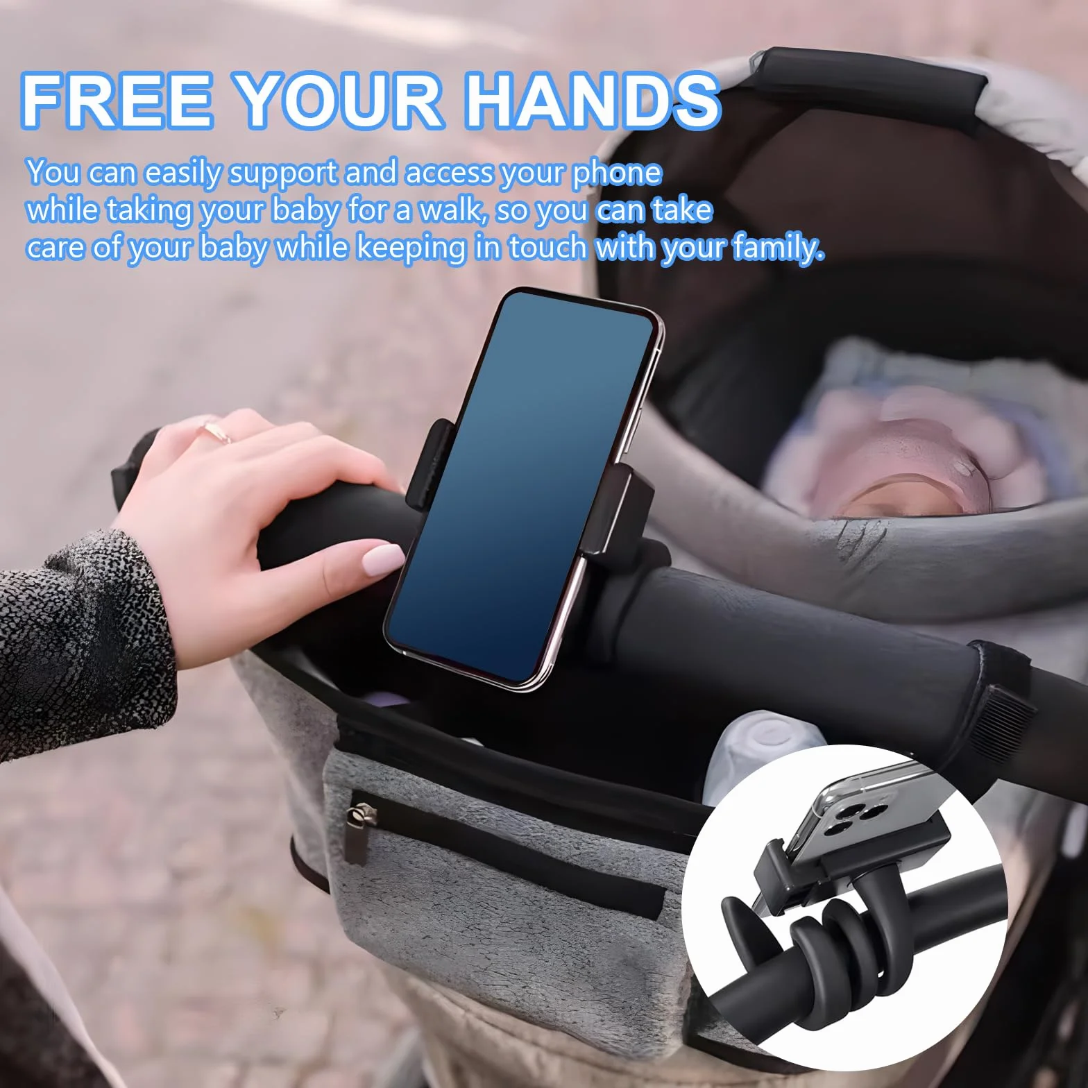 Supporto per Telefono Passeggino, Supporto Cellulare per Passeggino, Accessori per Passeggino con Braccio Flessibile, Ideale per l'Uso a Mani Libere