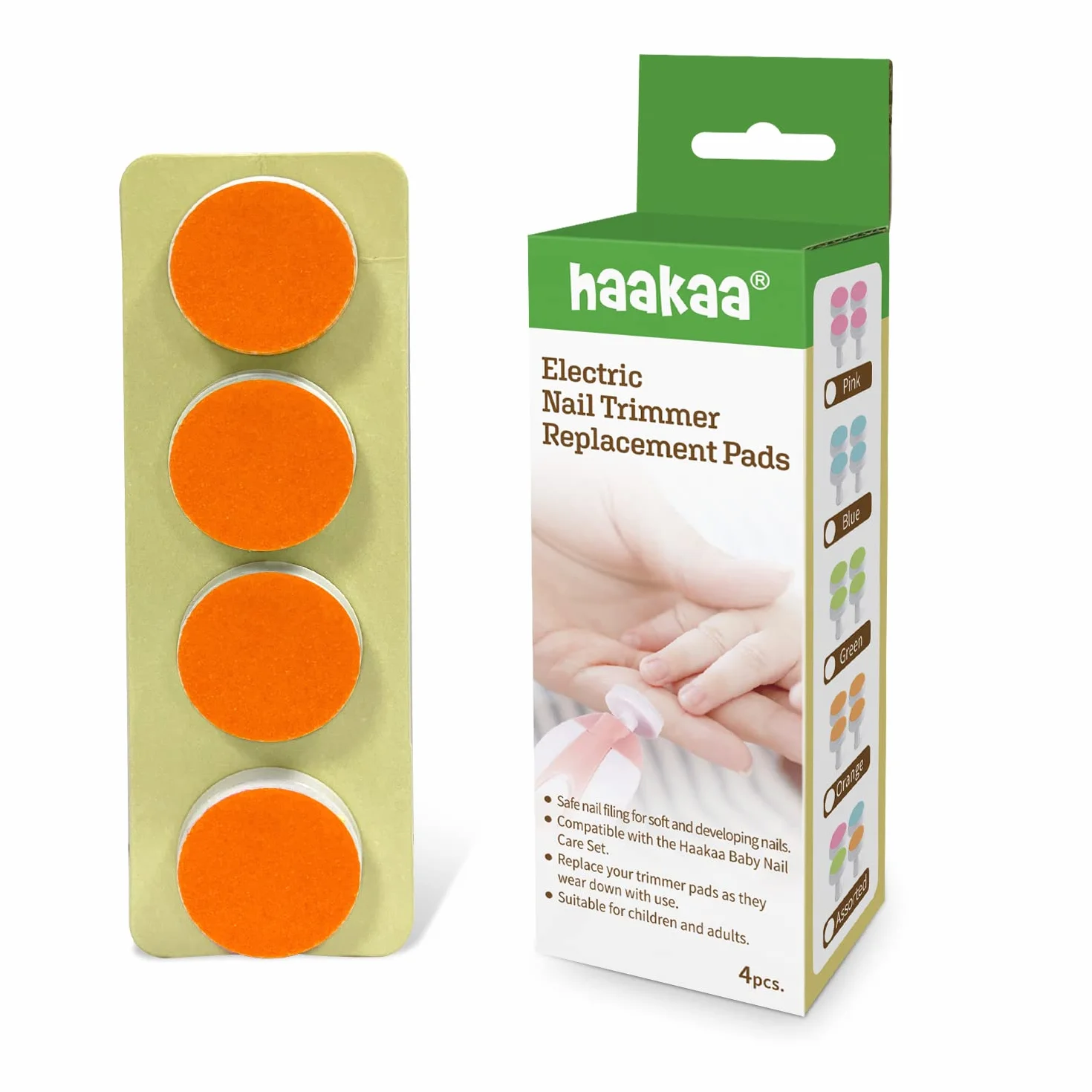 haakaa Electric Nail Trimmer Replacement Pads Baby Nail Trimmer Heads for Standard Baby Nail File, Suitable for 12+Months, Orange