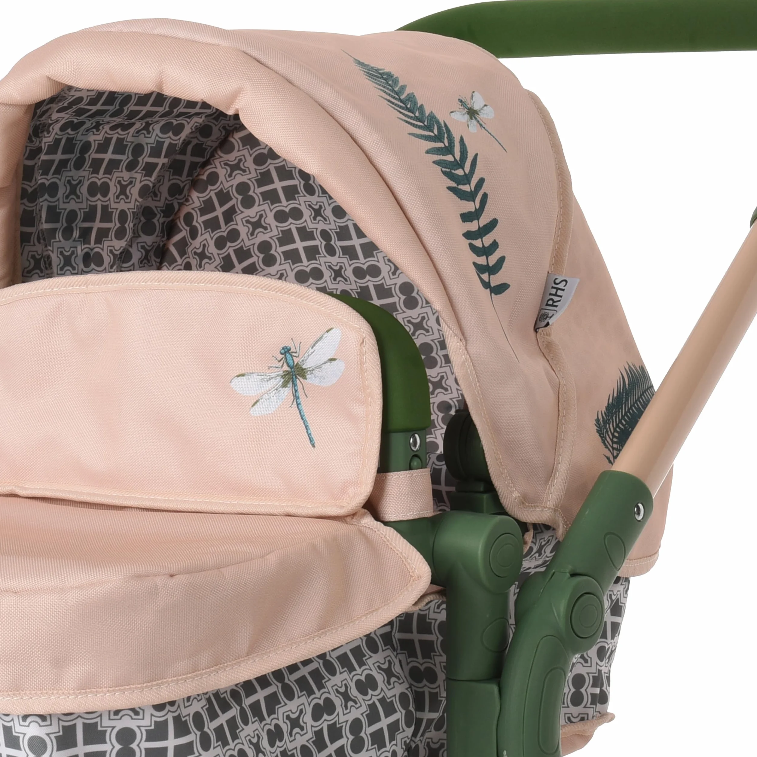 Roma RHS Passeggino doppio per bambole 36 mesi+, verde felce, tessuto riciclato ecologico, manico regolabile 69-84 cm, lunghezza 96-112 cm