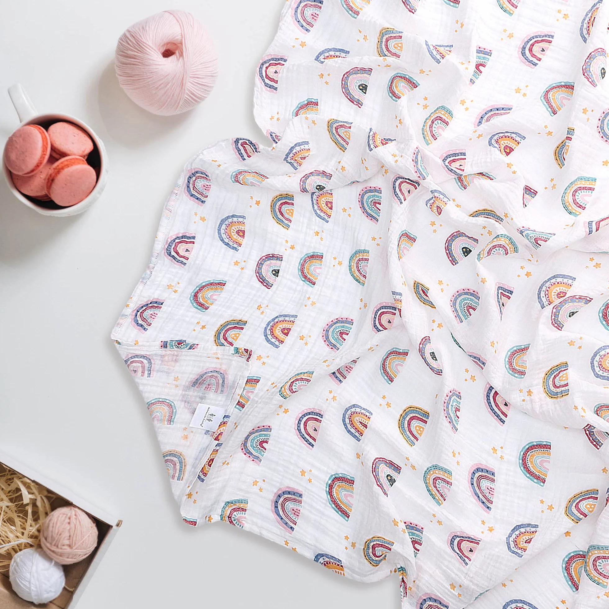 Miracle Baby Coperta di Mussola, 150x110cm Swaddle Cotone Estate, Coperta in 100% Cotone, Telo Bagno, Regalo per Bambini, Copertura per Allattamento Neonati Ovetto, Singolo Strato, Arcobaleno