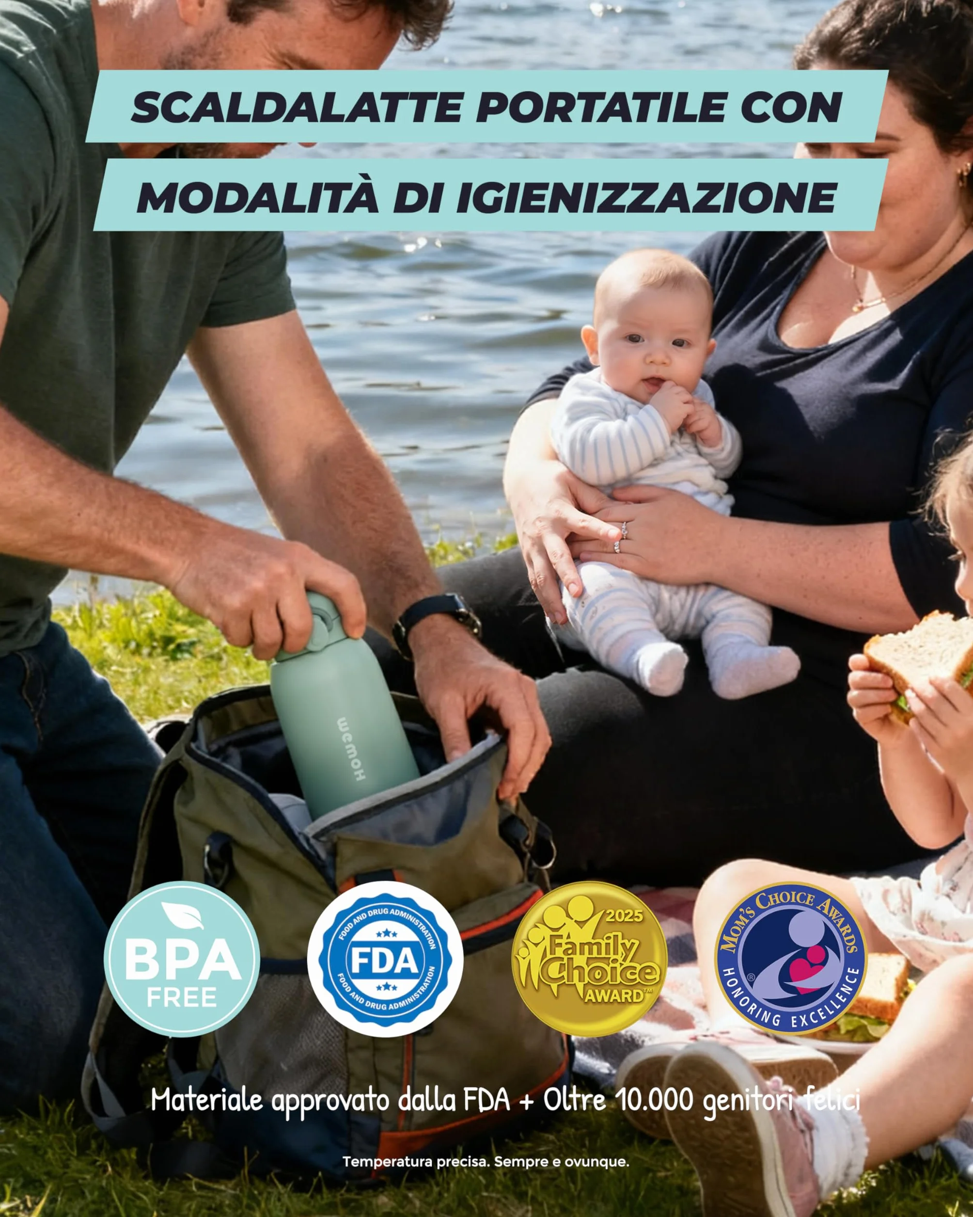Scalda Latte Portatile: Autopulente, controllo temperatura, 8 poppate/carica, 450ml, 100W per latte materno, formula e acqua