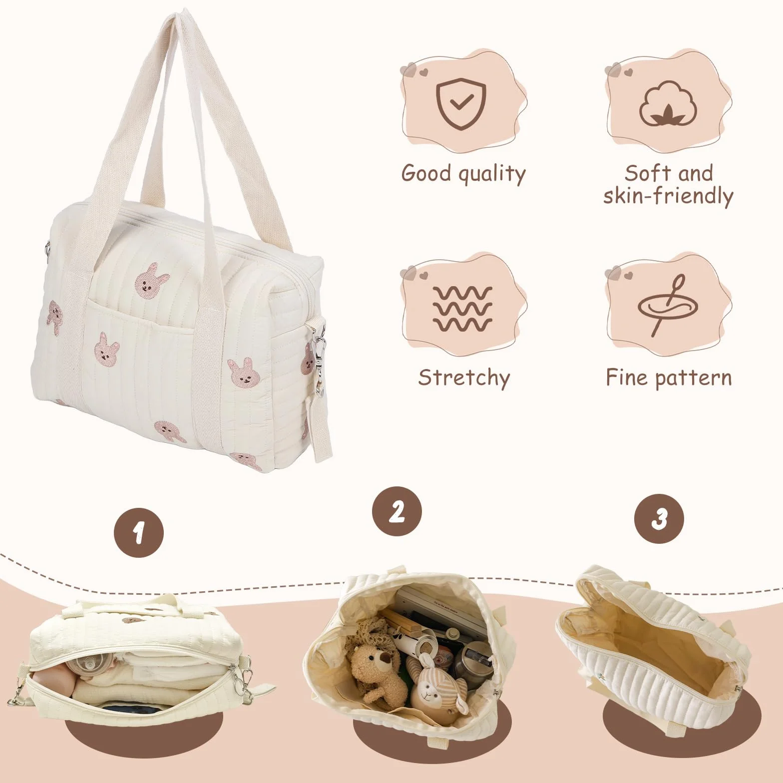 Borsa Portaoggetti per Passeggino Borsa da Viaggio Organizer per Passeggini per Carrozzina di Grande capacità con 2 Cinghie per Passeggino per Il Cambiamentodel Pannolino(Coniglietto)