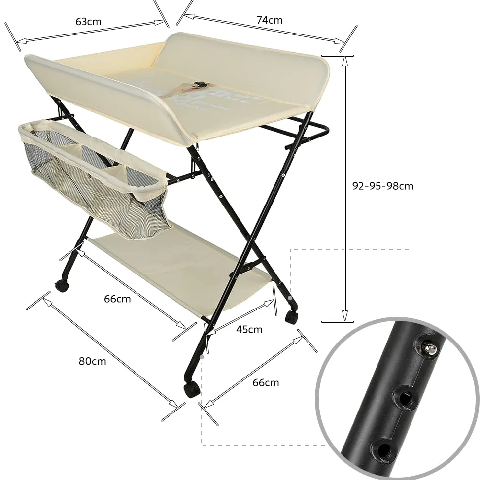 Fasciatoio pieghevole, cassettiera pieghevole per neonato, fasciatoio con ripiani di stoccaggio, ripostiglio+chiusura di sicurezza, motivo giraffa. Beige