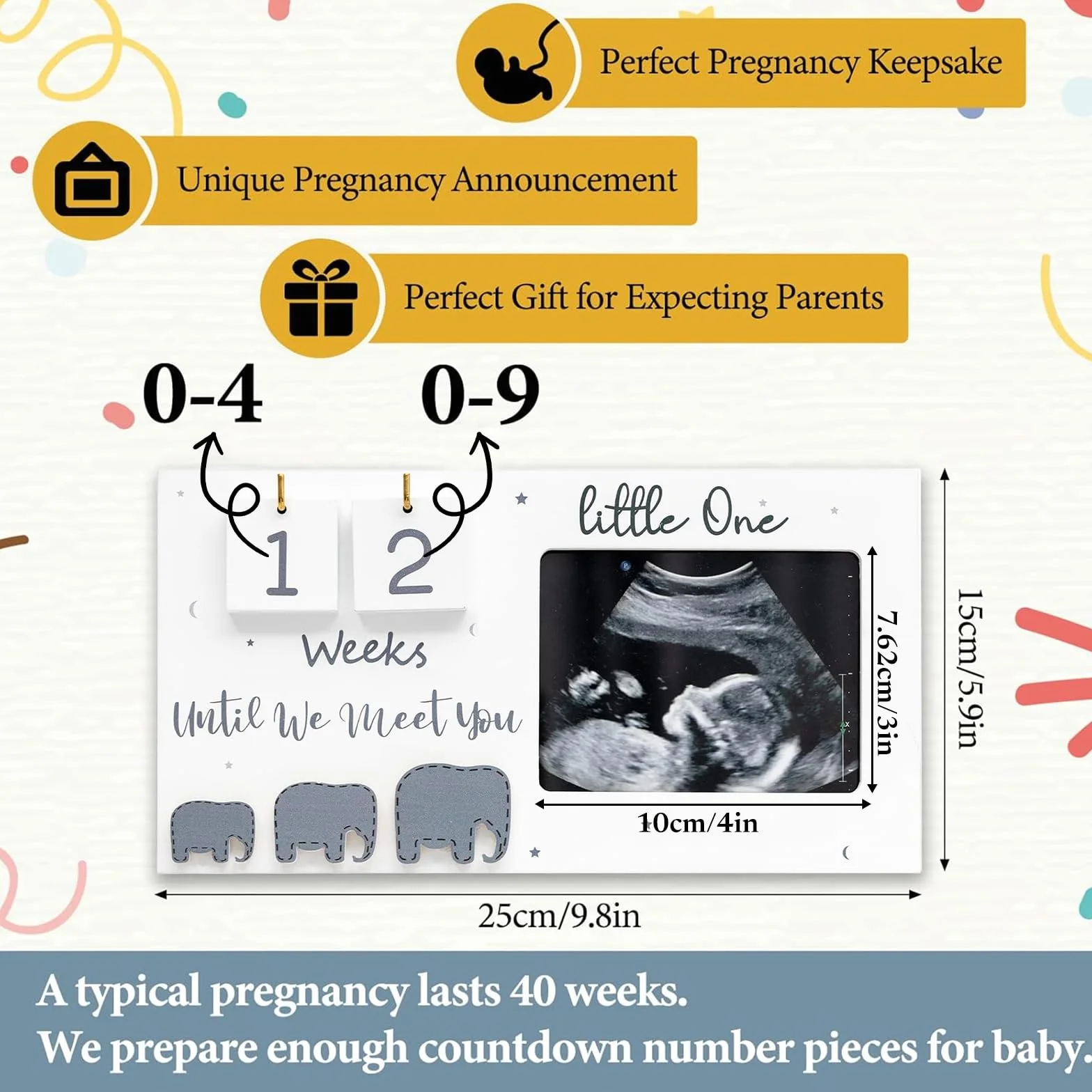 PANYI Cornice per Ecografia Gravidanza Frame di Foto in Legno Regalo Donna in Gravidanza Cornice per Neonato Con Conto Alla Rovescia Delle Settimane Del Bambino Regali per Mamme in Attesa
