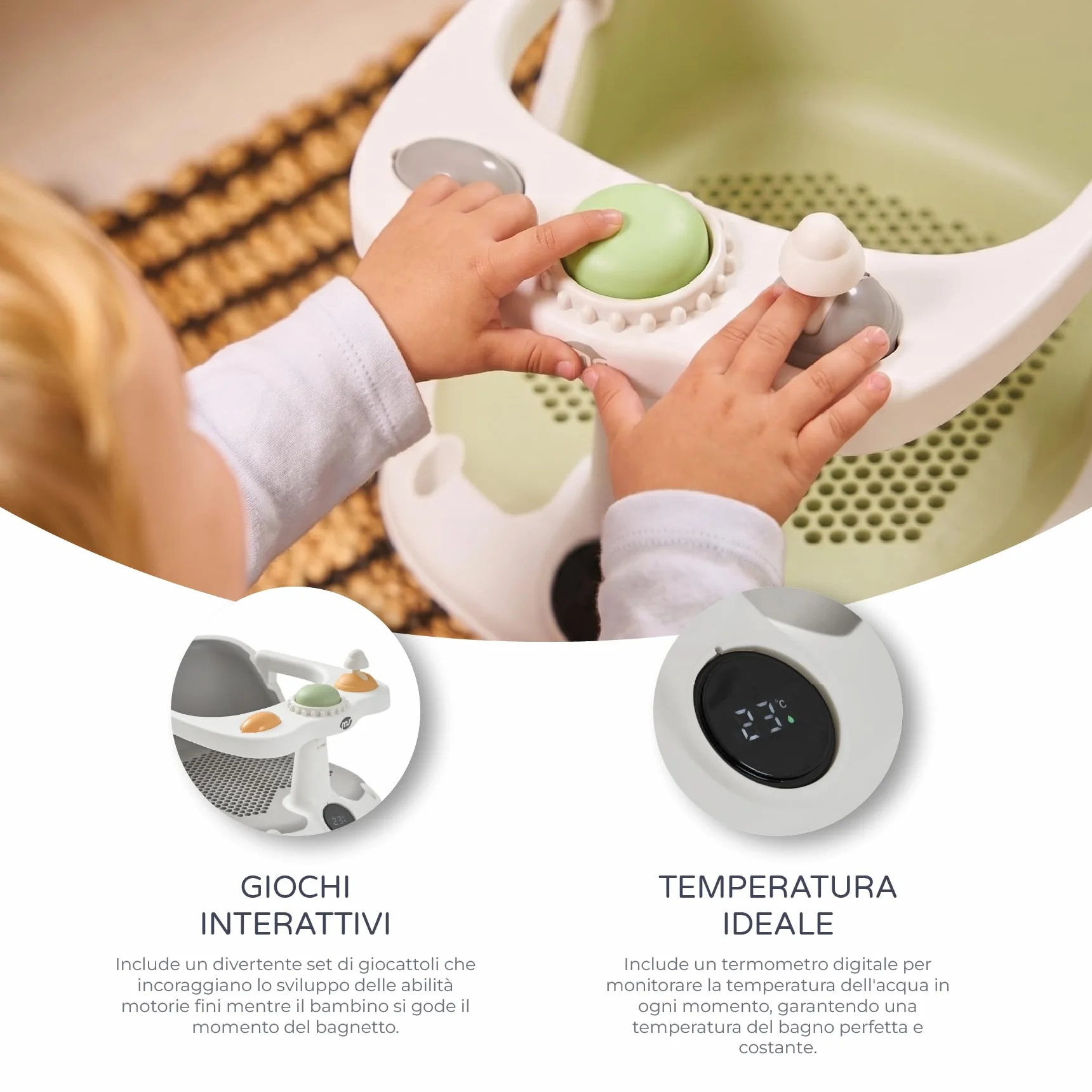 MS BabyWorld - Seggiolino da doccia per bambini, antiscivolo, per bambini, con temperatura da 6 a 24 mesi, sedia per vasca o doccia, con barra per un facile posizionamento del bambino