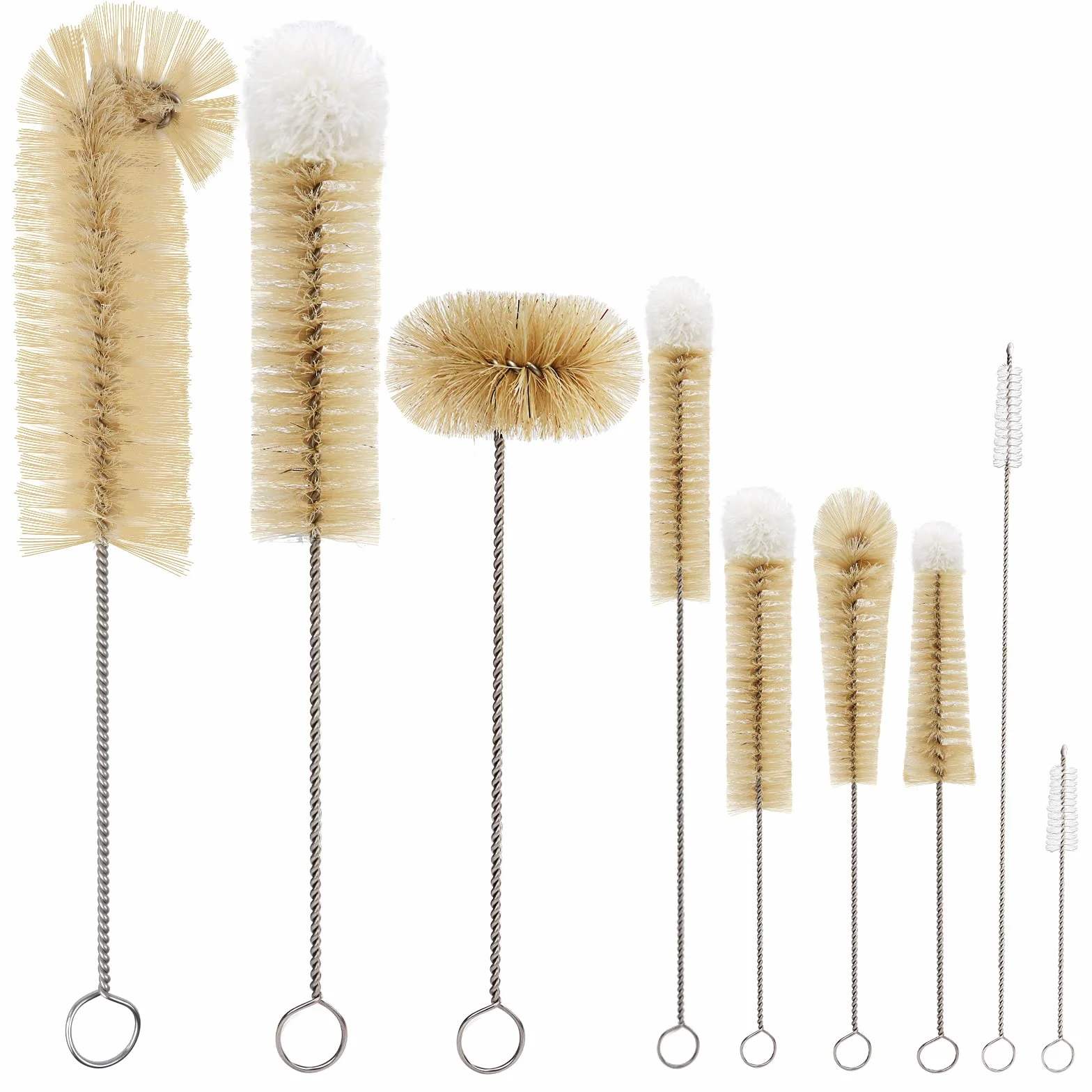 MASTERTOP Set 9 Spazzola per Bottiglie, Spazzole per Bottiglie Lungo, Scovolino per la Pulizia del Lotto per Bottiglia, Tazza, Vetro, Cannuccia, Thermos e Contenitori Vari