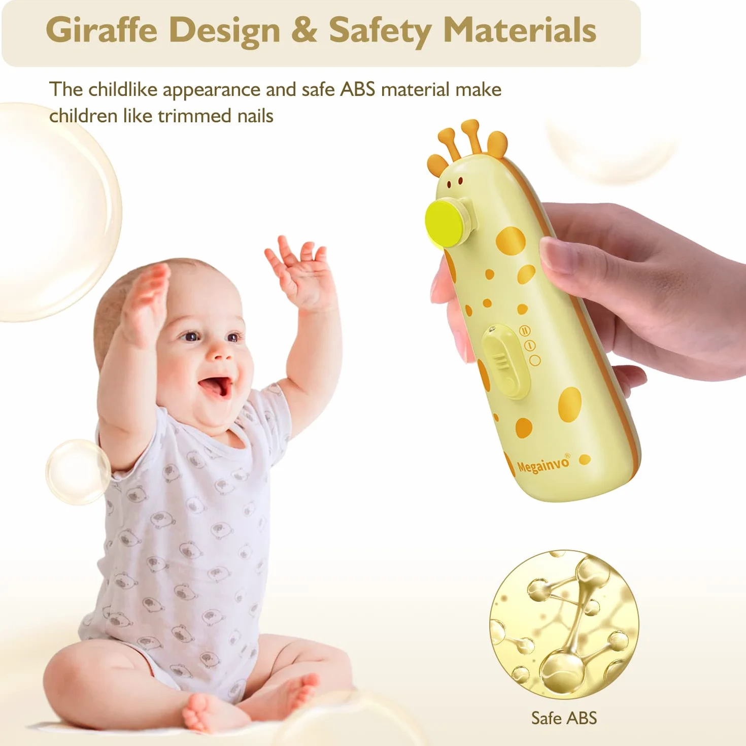 Tagliaunghie Elettrica Lima per Unghie per Bambini Megainvo 13 in 1 Sicura Nails Trimmer Cura per Neonato con 10 Testina di Ricambio e Luce, Giallo