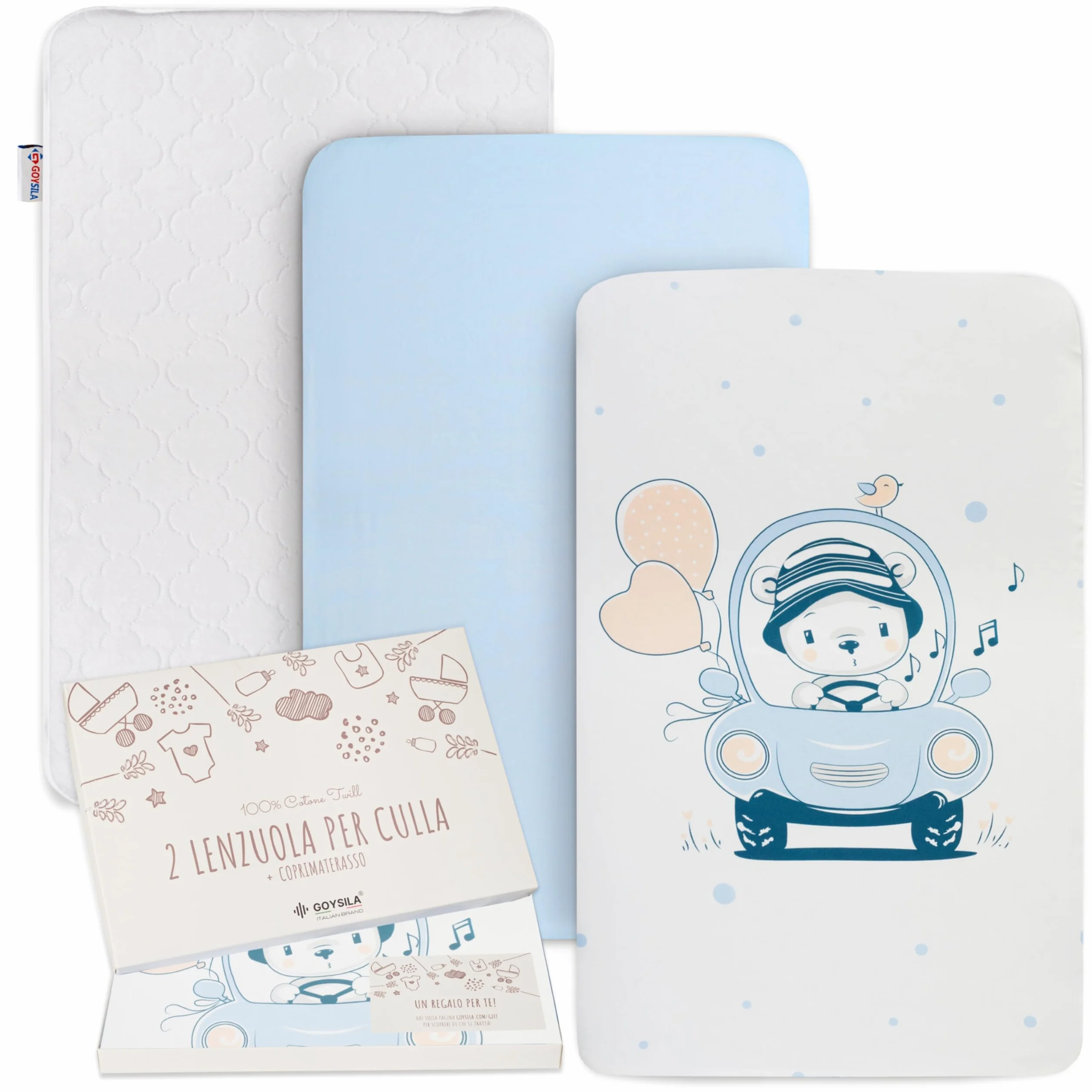 GOYSILA Set 3 Pezzi Lenzuola Next To Me Compatibili Chicco Next2Me Cotone 100% Certificato Oeko-Tex 2 Lenzuola con Angoli 83x50 cm e 1 Coprimaterasso Impermeabile Traspirante Salvapipì Lavabile Blu