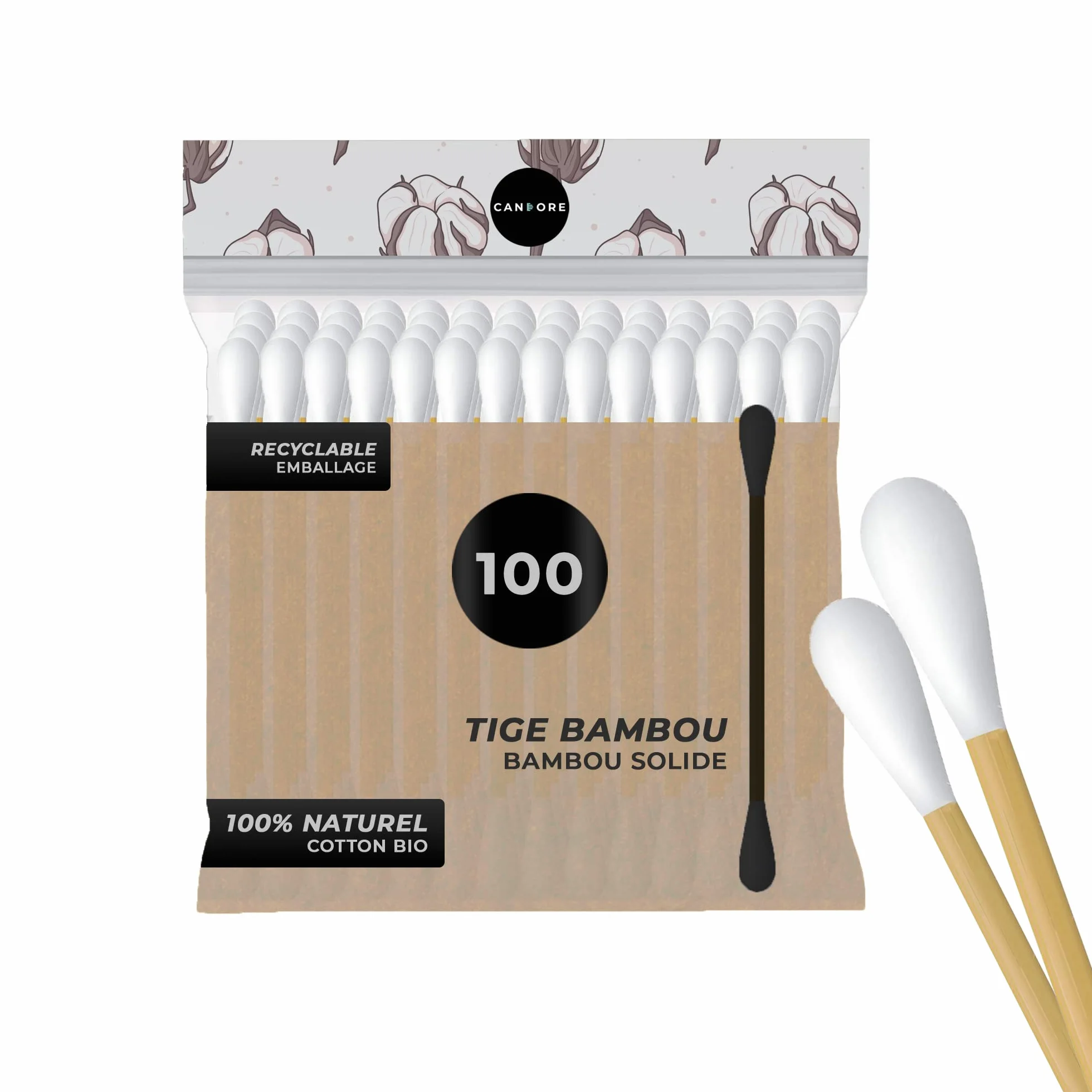 Cotton Fioc 100 - Candore - Bastoncini in bambù più solido, testa in morbido cotone, biodegradabile