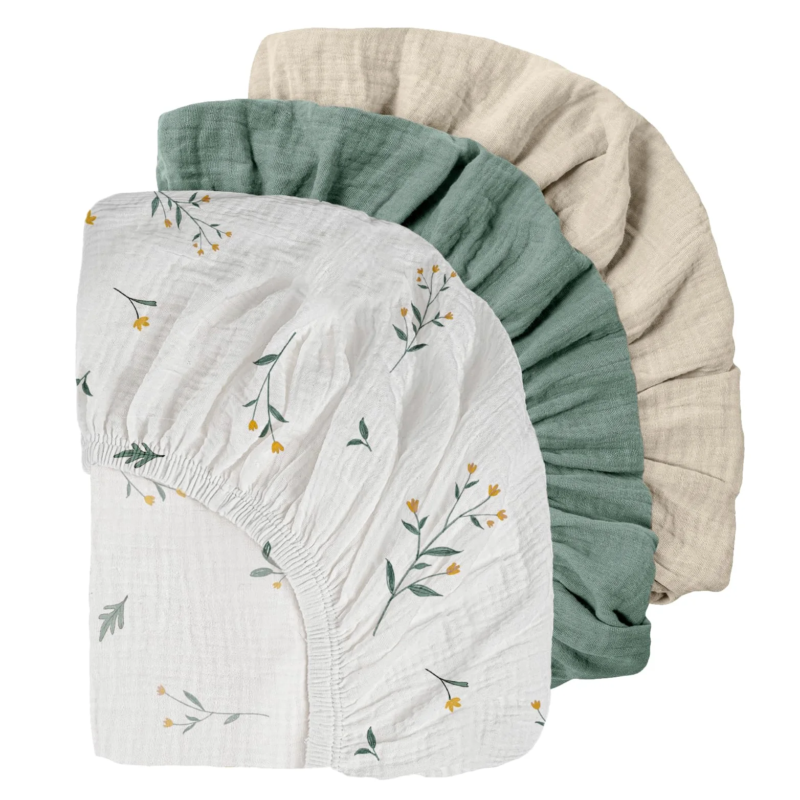 Gllquen Baby Confezione da 3 lenzuola in mussola per mini culla, traspiranti, con angoli, in cotone morbido e accogliente, per neonati e ragazze, con angoli universali, 96 x 66 cm (verde)
