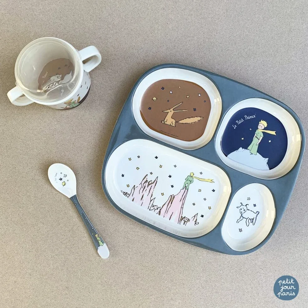 VASSOIO A 4 comparti - LE PETIT PRINCE - Melamine - Senza BPA - Lavabile in lavastoviglie - 6 M+ - 24 x 21 -