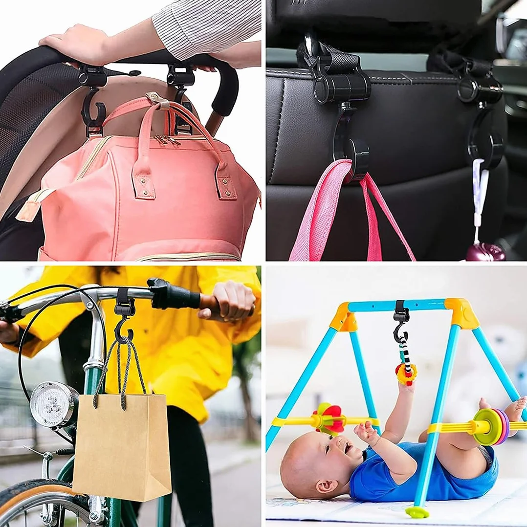 JEYORZY 3 Pezzi Ganci Passeggino Rotanti, Ganci per Passeggino Gancio per borsa della spesa,Universali Passeggino Leggero Rotanti Appendi,Leggero E Resistente, Appendi Sacchetti Borsa Zaino