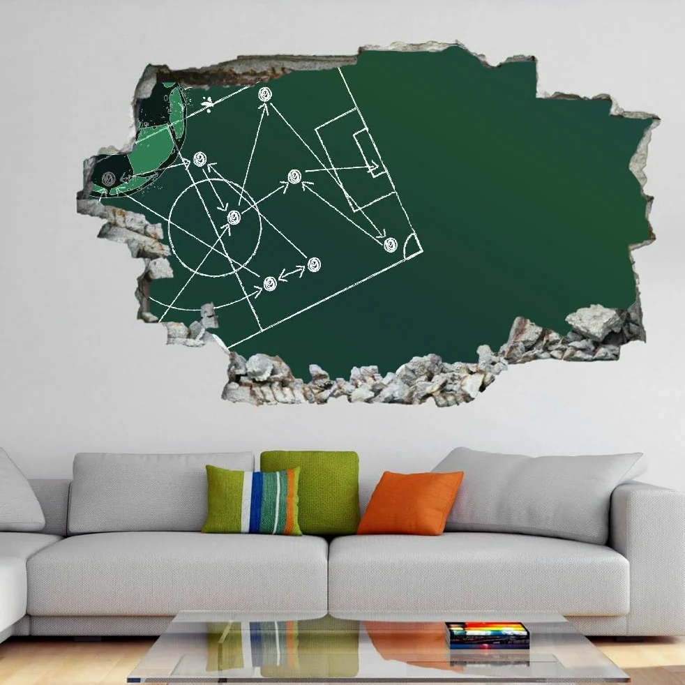 Decalcomanie Da Muro Art Wall Tattoo 3D Fracassato Campo Da Calcio Muro Della Stanza Dell'Autoadesivo Smontabile Della Parete Gli Sport Per Bambini Con Tatuaggio Adesivo Murale Bedroom Decor