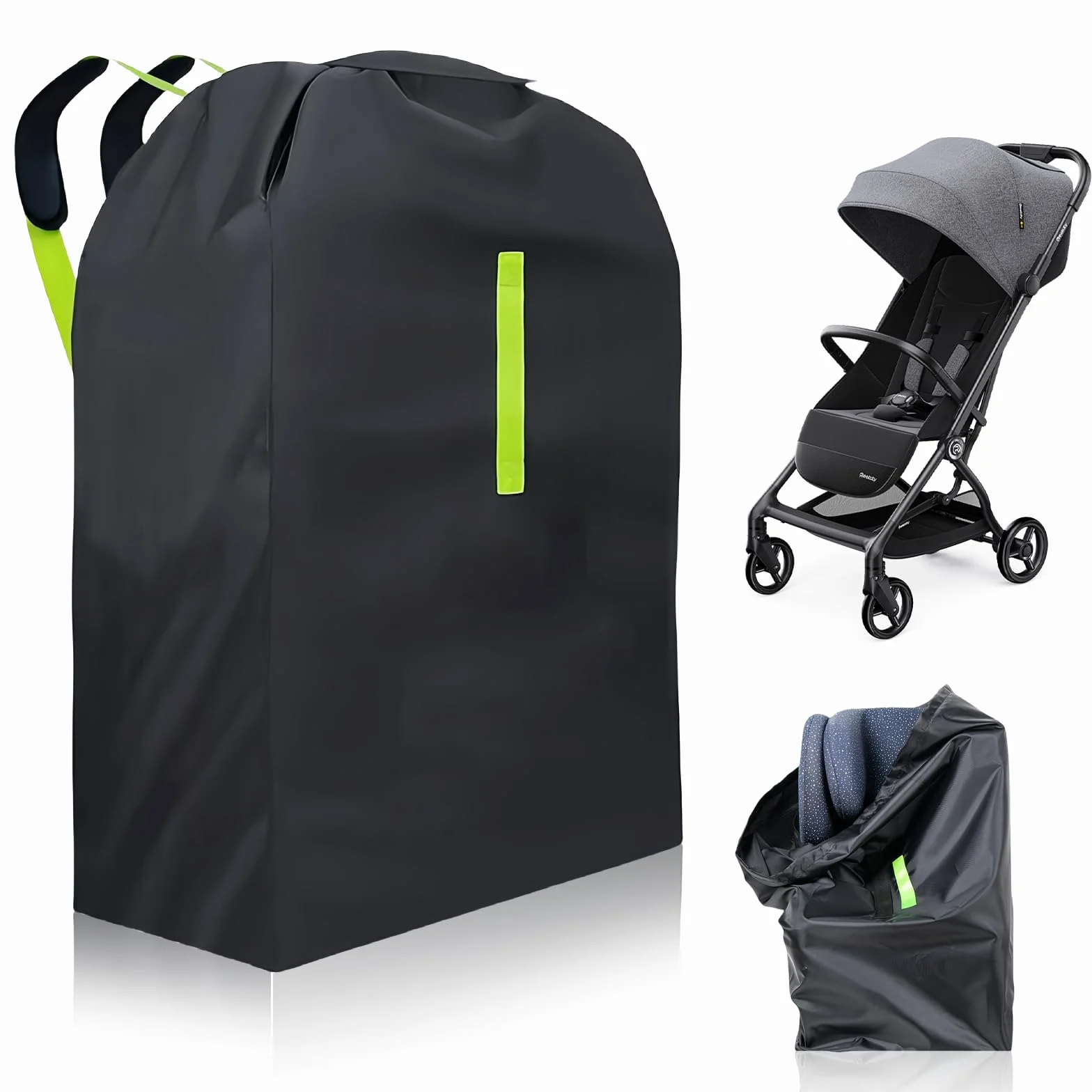 Borsa per il trasporto per passeggino: grande borsa per passeggino 600D per viaggi in aereo, robusta borsa da viaggio impermeabile, 120 x 63 x 43 cm, Nero , unisex