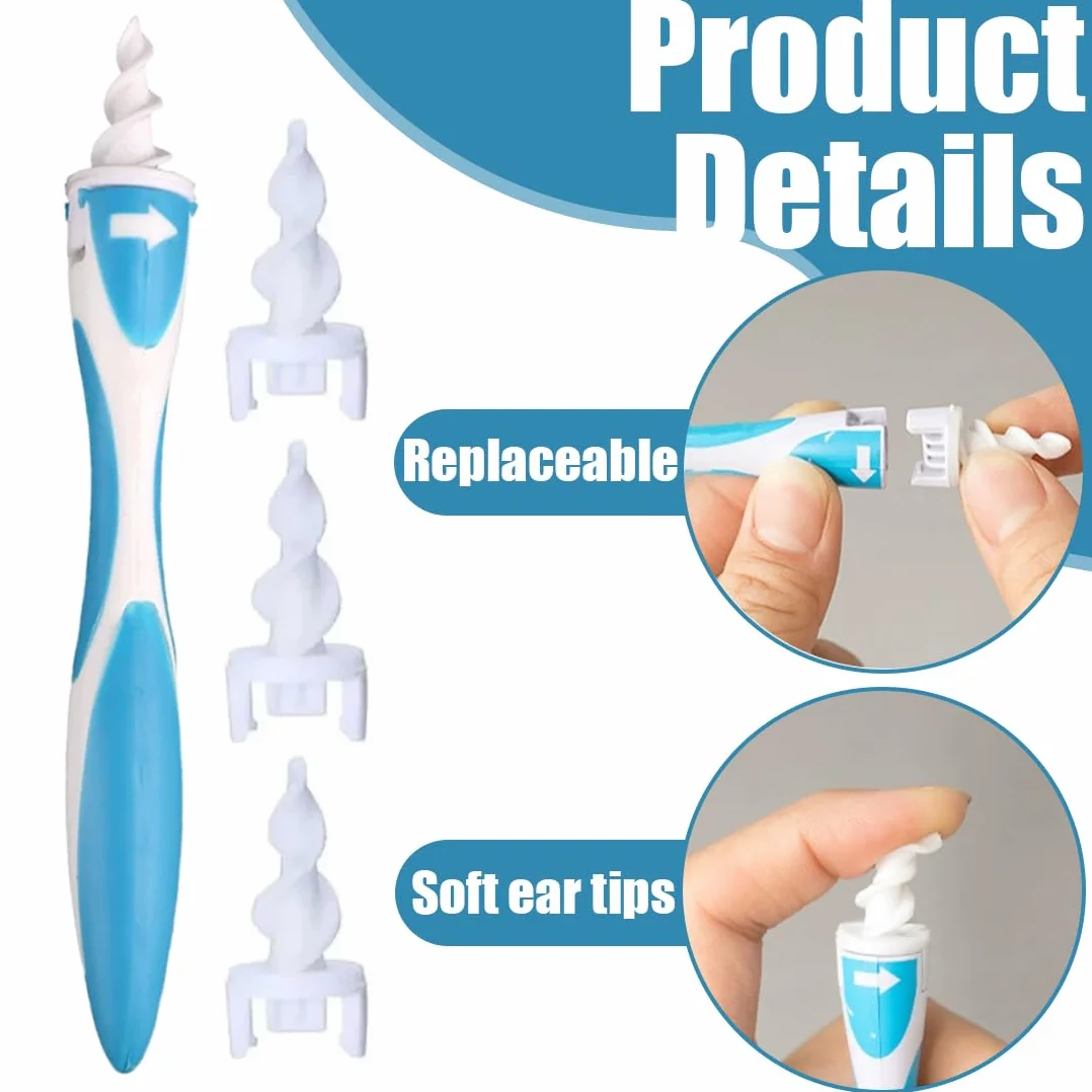 Pulisci Orecchie a Spirale in Silicone, Rimuovi Cerume in Modo Sicuro e Delicato, Kit per Pulizia Orecchie con 1 Impugnatura e 16 Punte Lavabili, Ideale per Adulti e Bambini (Confezione Singola)