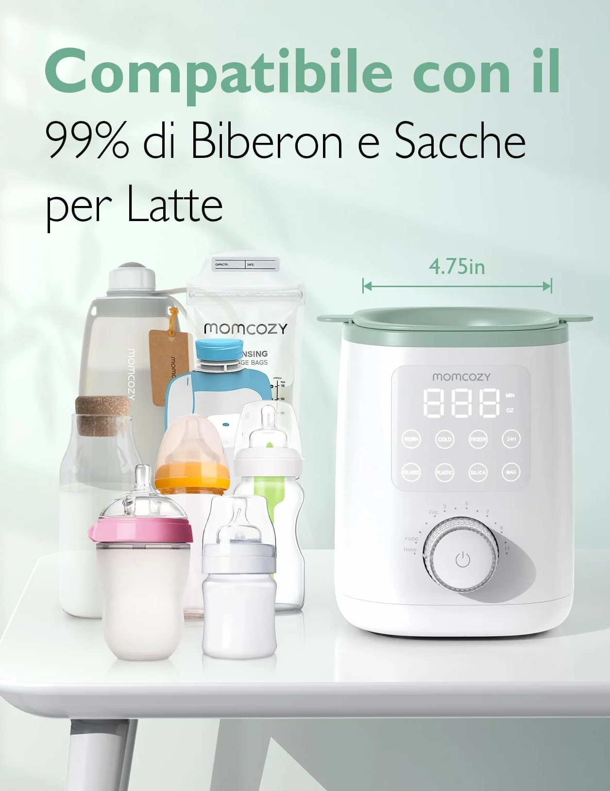 Momcozy MW02 Nutri scaldabiberon Baby con controllo preciso della temperatura e luce notturna | 9-in-1 scaldabiberon con riscaldamento rapido, spegnimento automatico e compatibilità universale per