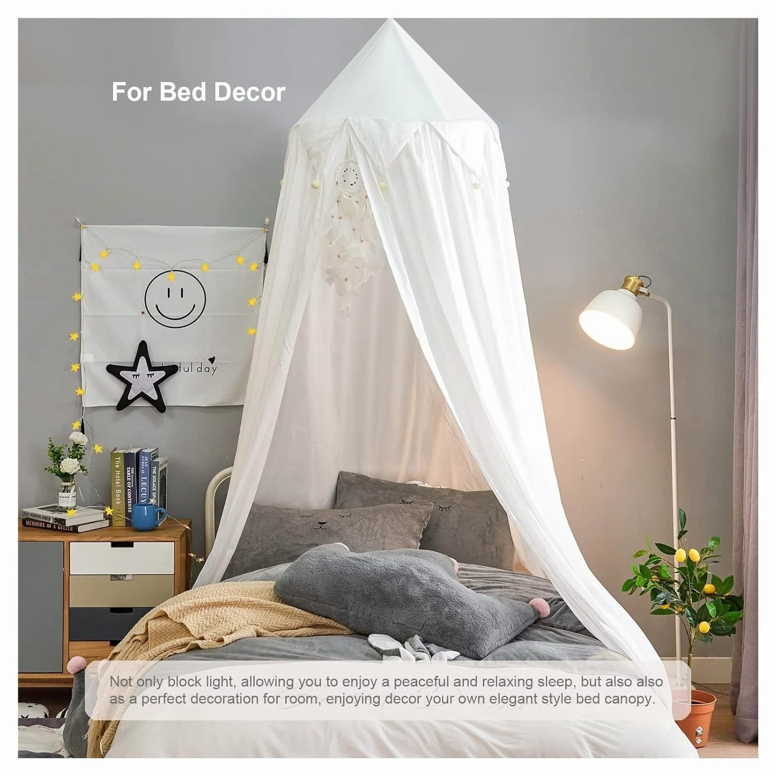 Tenda da Letto, Baldacchino da Letto, baldacchino sospeso a Cupola Rotonda for mazzetta for Bambini Arredamento della Camera for Angolo di Lettura Castello Gioco for Interni ed Esterni(White)