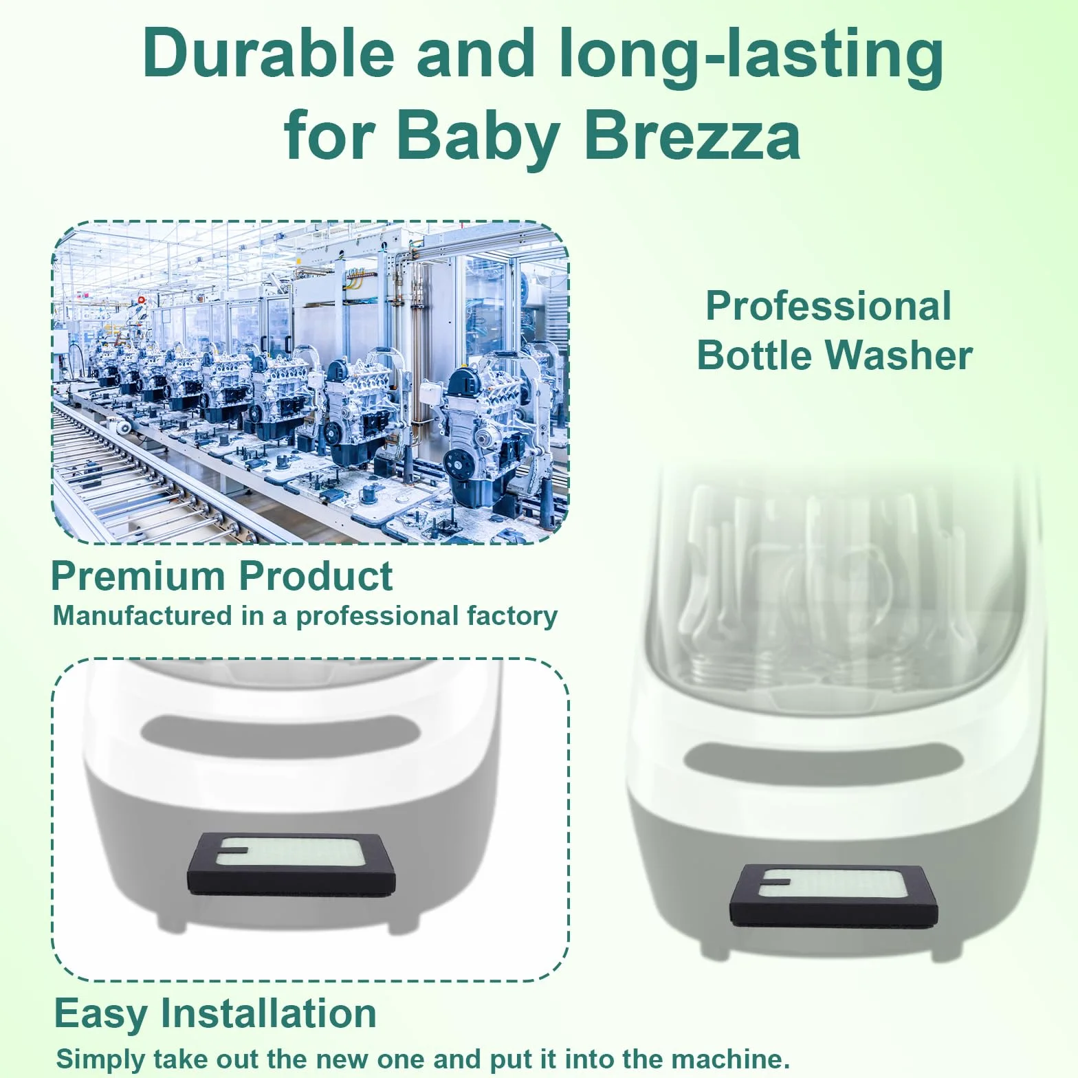 4 Pezzi Filtro Sostituzione Compatibile con Baby Brezza Baby Bottle Washer Pro, 6,7x5,8x1,3cm PP PET Pulitore Bottiglia Accessori Filtrazione
