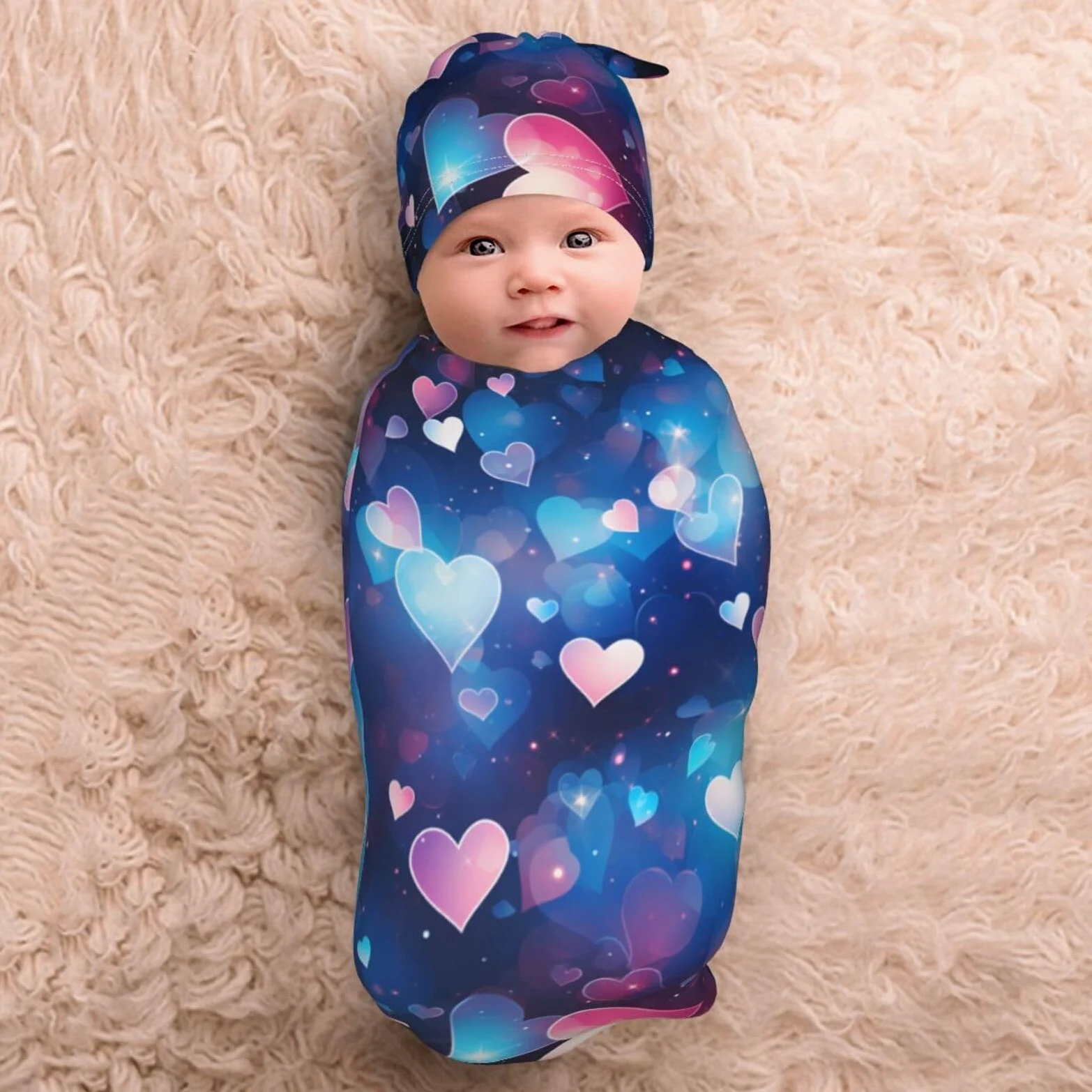 3d Cuori Swaddle Coperta E Cappello Set Per Neonati Avvolgere Accogliente Per Neonati Bambino Comfort 29x53 cm