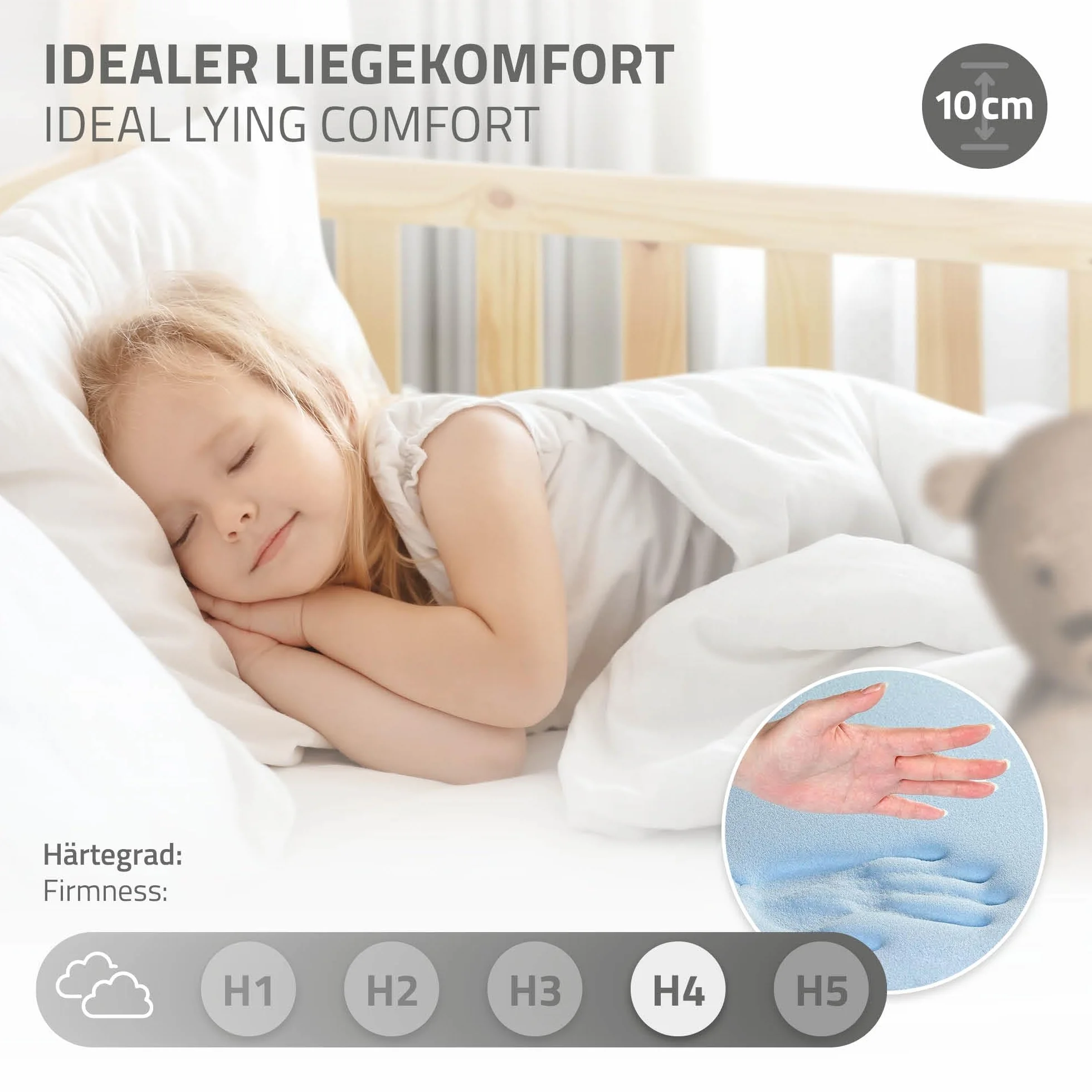 ML-Design Materasso per Lettino Culla Bambini 80x160x10 cm Certificato Oeko Tex 100 a Schiuma Fredda Testato contro le Sostanze Nocive con Cerniera e Rivestimento Sfoderabile Lavabile Ipoallergenico