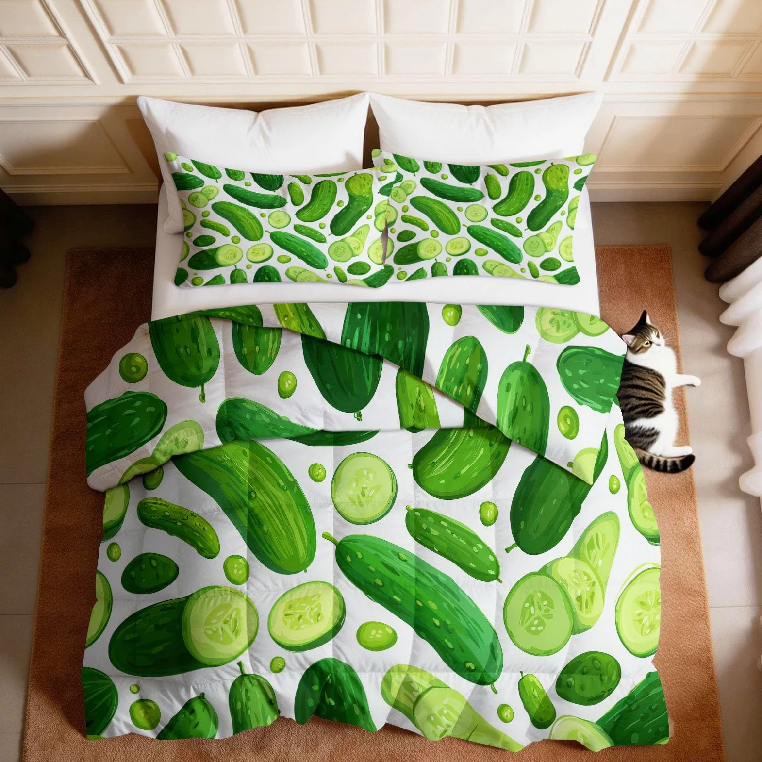 Générique Piumino lavabile per bambini, 200 x 200 cm, bianco cartone animato, verdura, cetriolo 4 stagioni, per letto matrimoniale, piumino reversibile leggero, senza coperte e 2 federe 65 x 65 cm