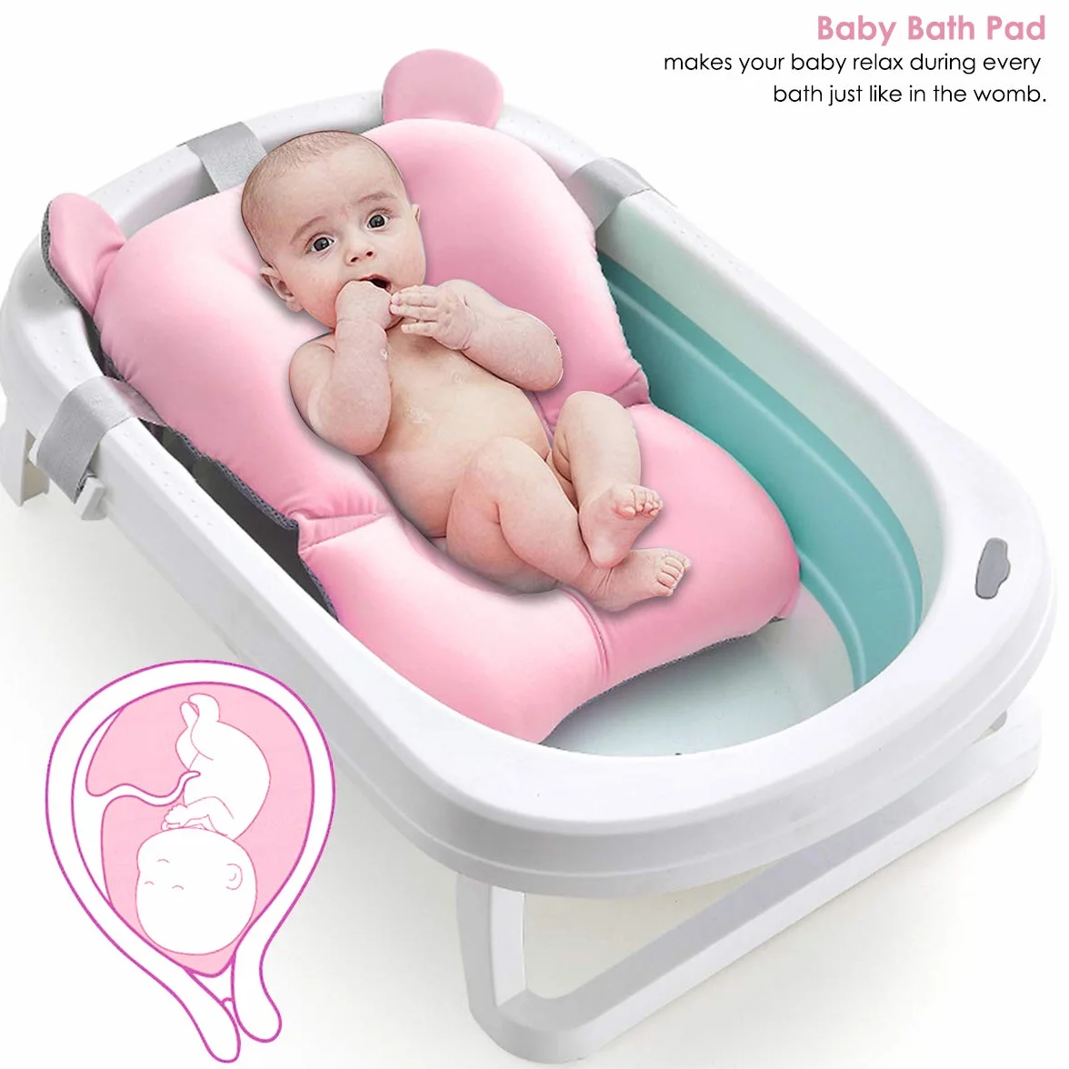Josopa Imbottitura per Vasca da Bagno per Bambini e Neonati, Antisdrucciolo, Cuscino e Lettino Galleggiante per Baby Shower