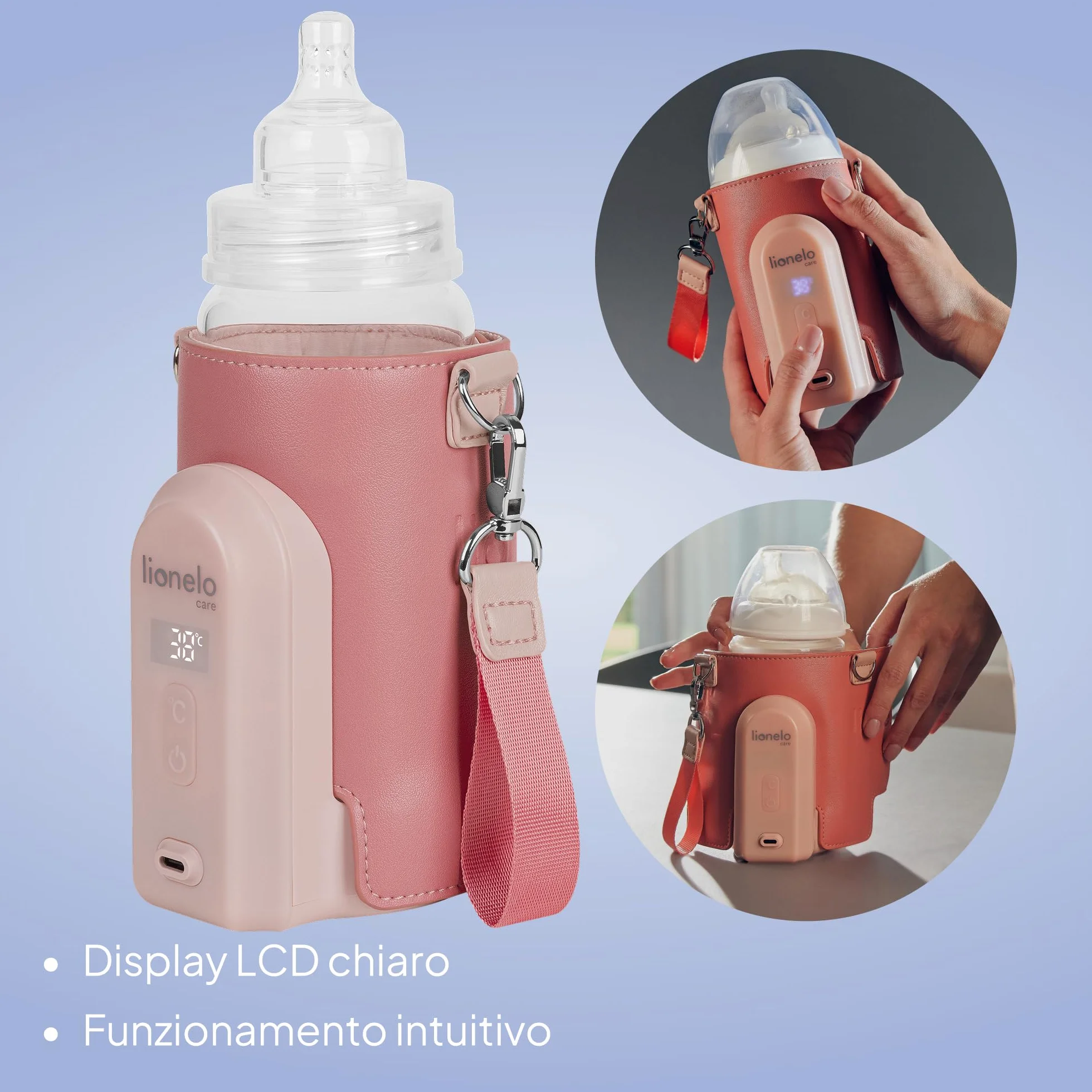 LIONELO Thermup Go Evo Scaldalatte Portatile per biberon per Neonati, Mantiene Liquidi caldi, 5 Temperature operative da 38 a 50°C Ricarica USB-C, Fino a 9 Ore di Funzionamento