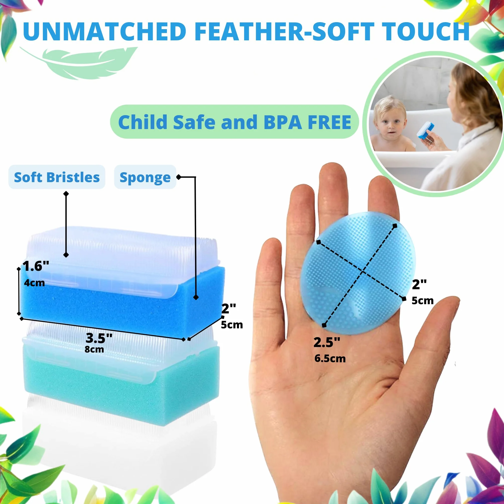 Baby-Badeschwamm | Pettinella Per Rimuovere La Crosta Lattea - 6-Pack | Pettine Crosta Lattea - Spazzola e Pettine Neonato | Spugna Neonato Bagnetto