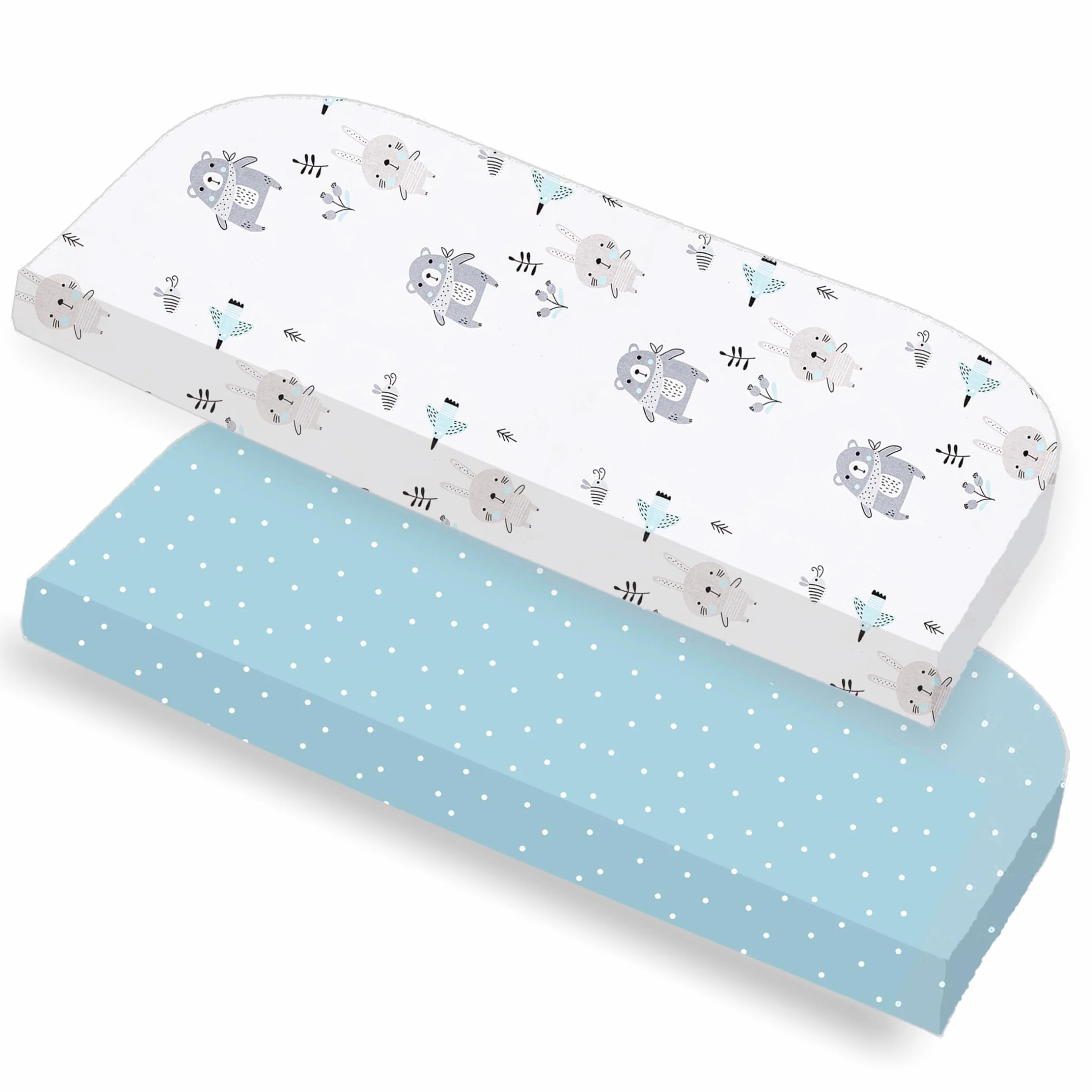 Lenzuolo con angoli, 50 x 89 cm (X2), 100% cotone, Oeko-Tex – 2 lenzuola compatibili con Babybay, morbido e traspirante (animali blu, 50 x 89 cm)