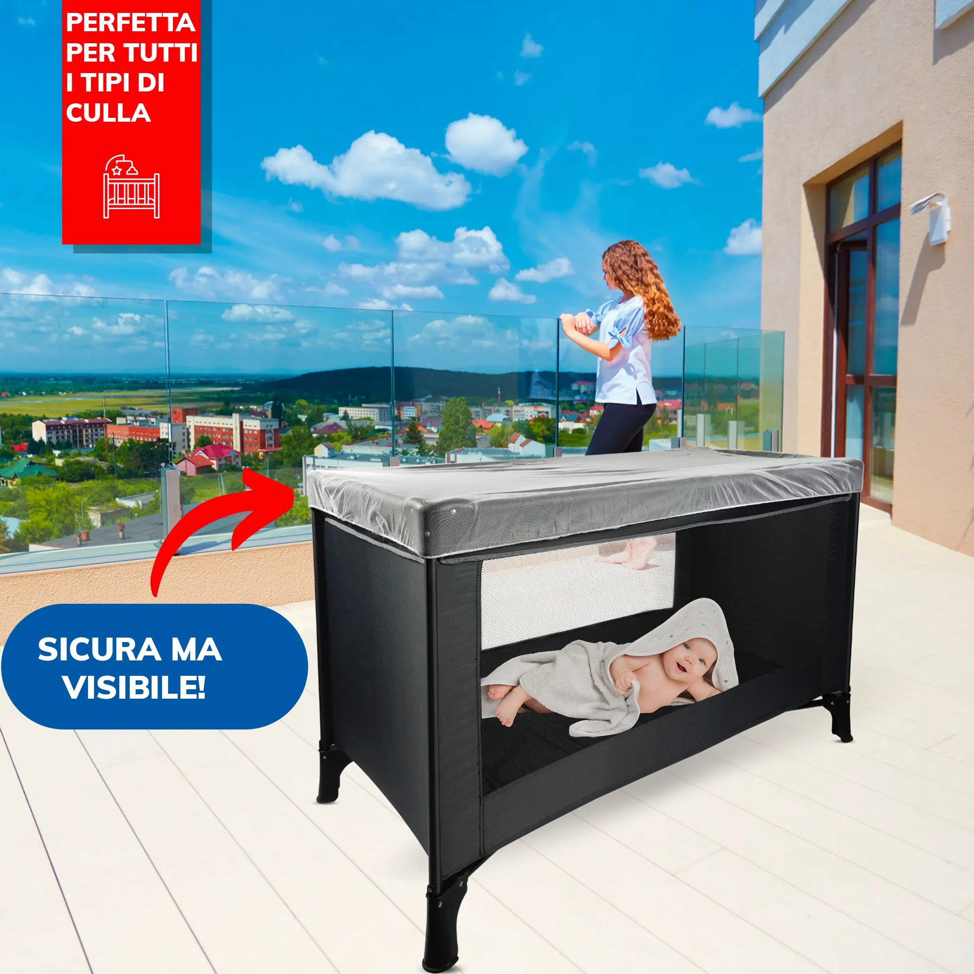 Zanzariera Universale TRANQUILISAFE® - Zanzariera per carrozzina, passegino, culla e lettino neonato di tutte le dimensioni - Protezione Antizanzare e Anti mosche - borsa di stoccaggio GRATUITA