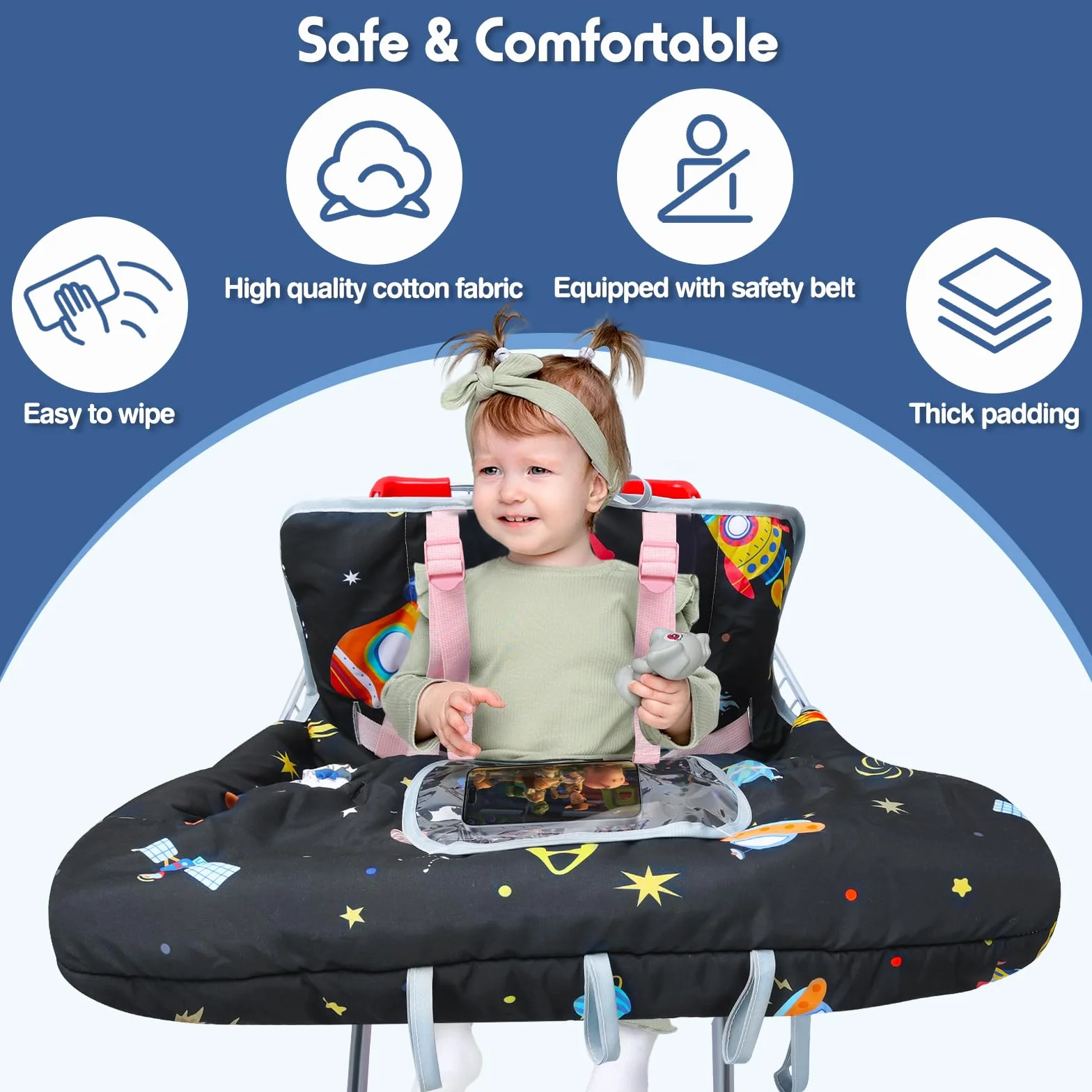 Copertura del Carrello Della Spesa per il Bambino,Copertura Sottile per Seggiolone Copertura per Carrello Della Spesa per Bambino e Bambina,Morbido e Confortevole, Lavabile in Lavatrice