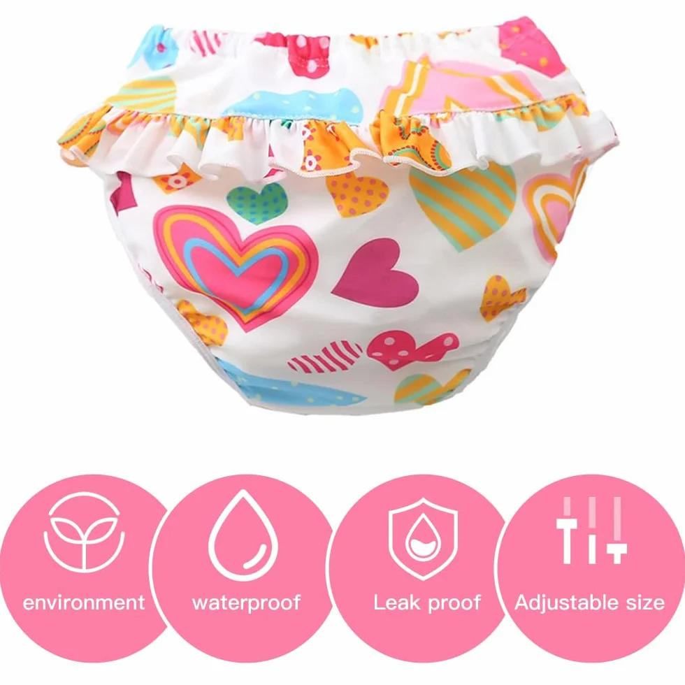 1 pannolini da nuoto adorabili e riutilizzabili, da 1 a 2 anni (a forma di cuore, 10-15 kg)